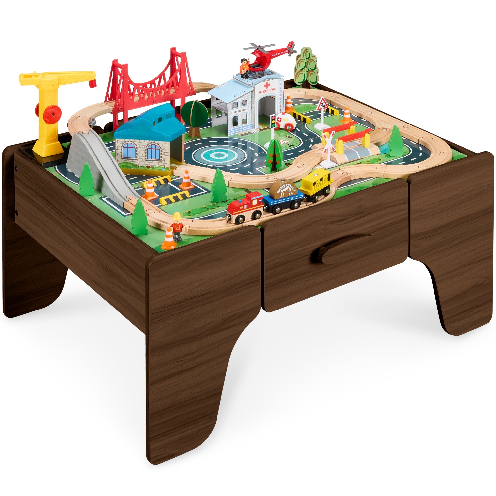 56 Piece Wooden Train Set Table for Kids w/Toy Storage Drawer