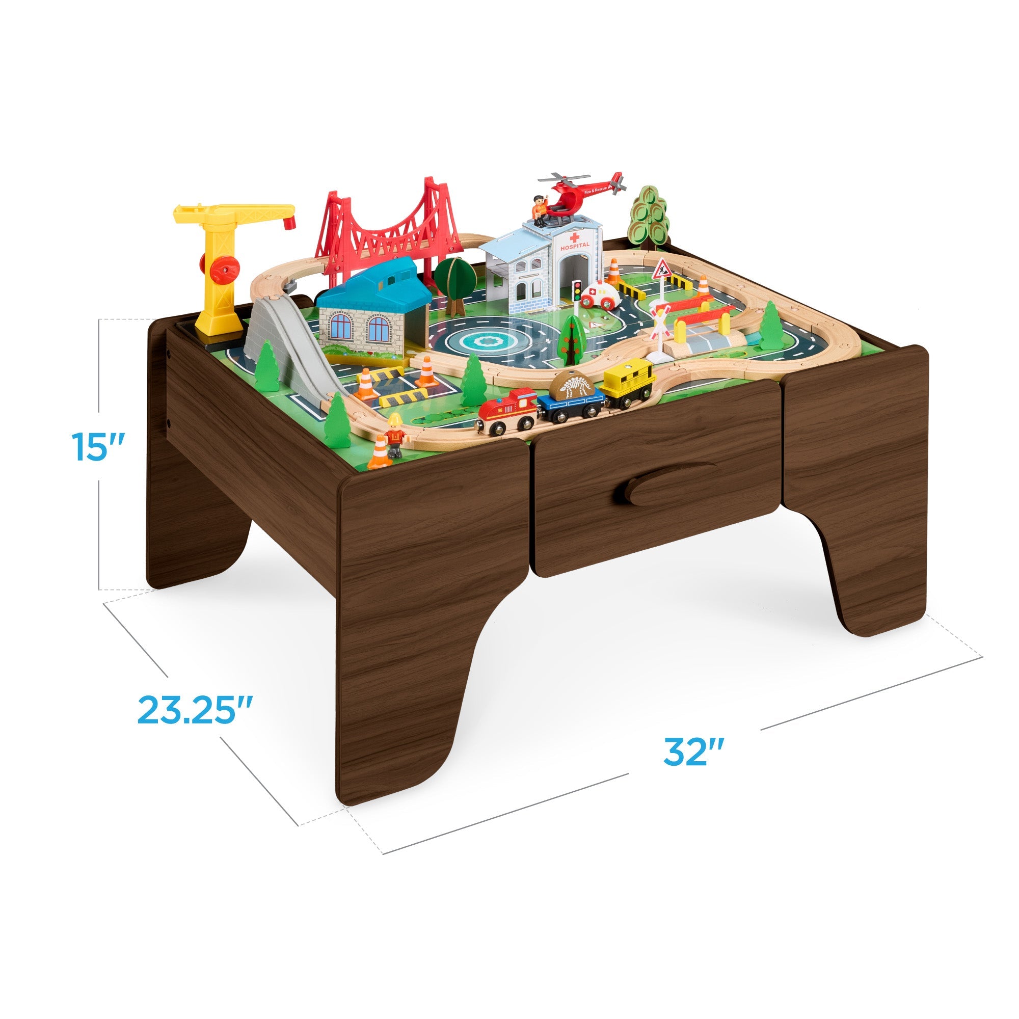 56 Piece Wooden Train Set Table for Kids w/Toy Storage Drawer