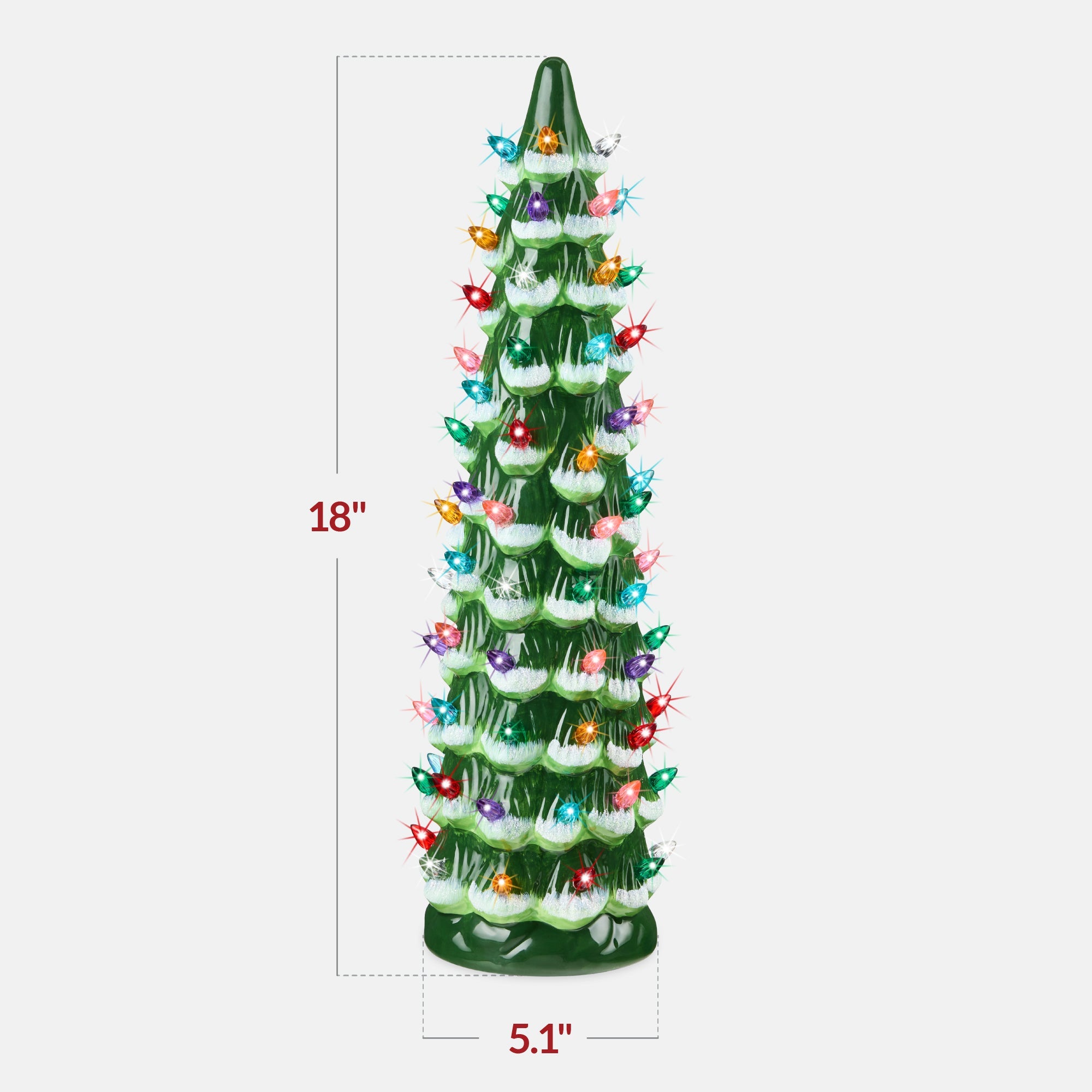 18in Ceramic Christmas Tree, Hand-Painted Holiday Decor w/ LED Lights