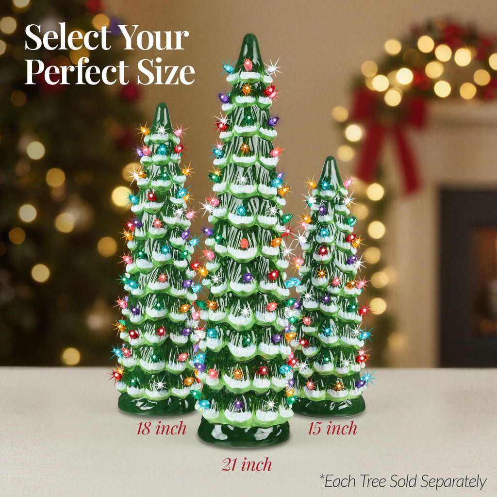 18in Ceramic Christmas Tree, Hand-Painted Holiday Decor w/ LED Lights