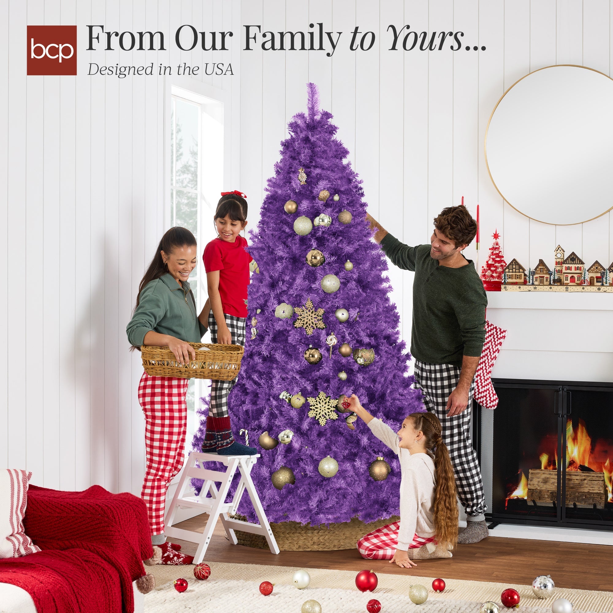Artificial Purple Christmas Tree, Unlit Pine Design w/Easy Assembly