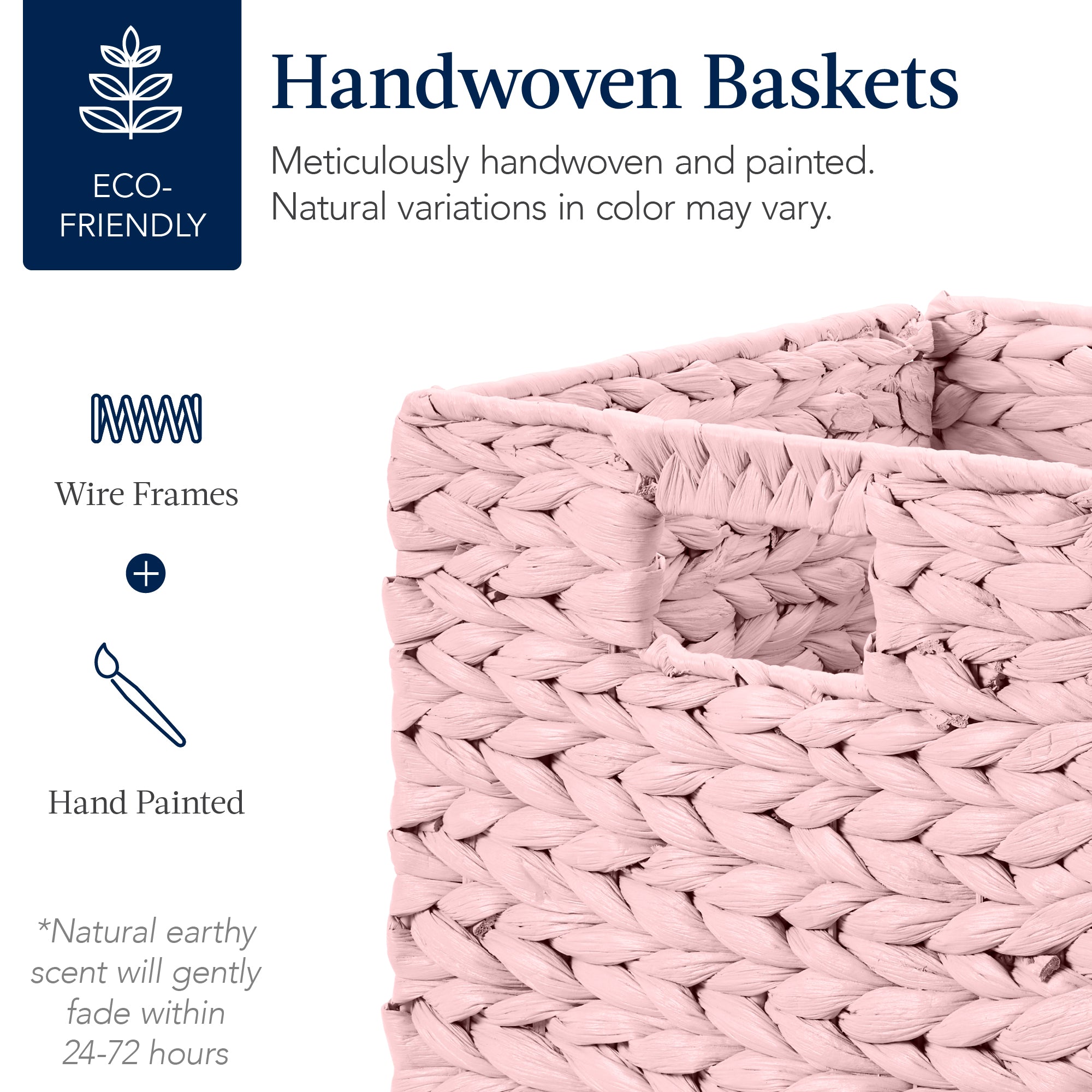 Set of 5 Collapsible Hyacinth Storage Baskets w/ Inserts - 10.5x10.5in