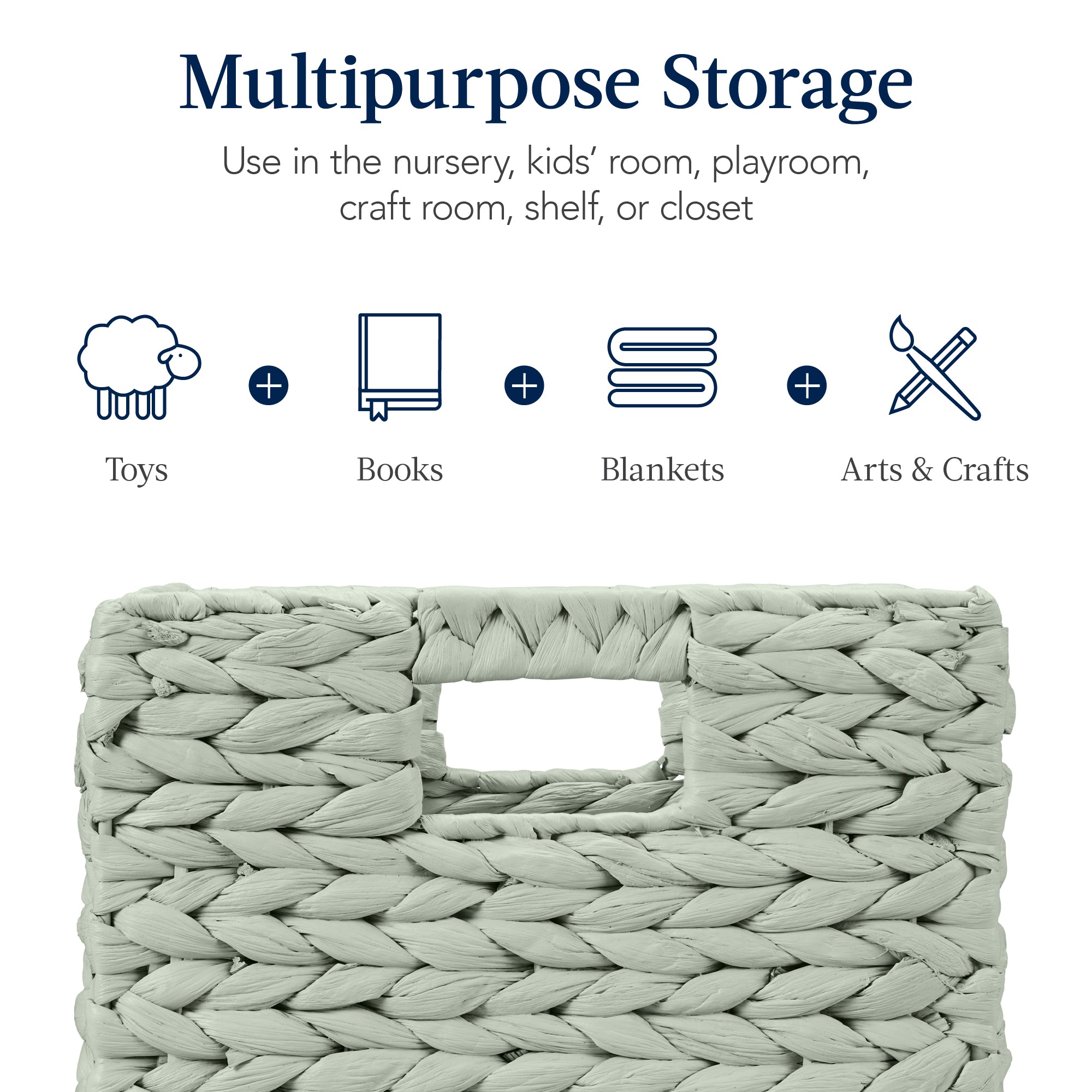 Set of 5 Collapsible Hyacinth Storage Baskets w/ Inserts - 10.5x10.5in