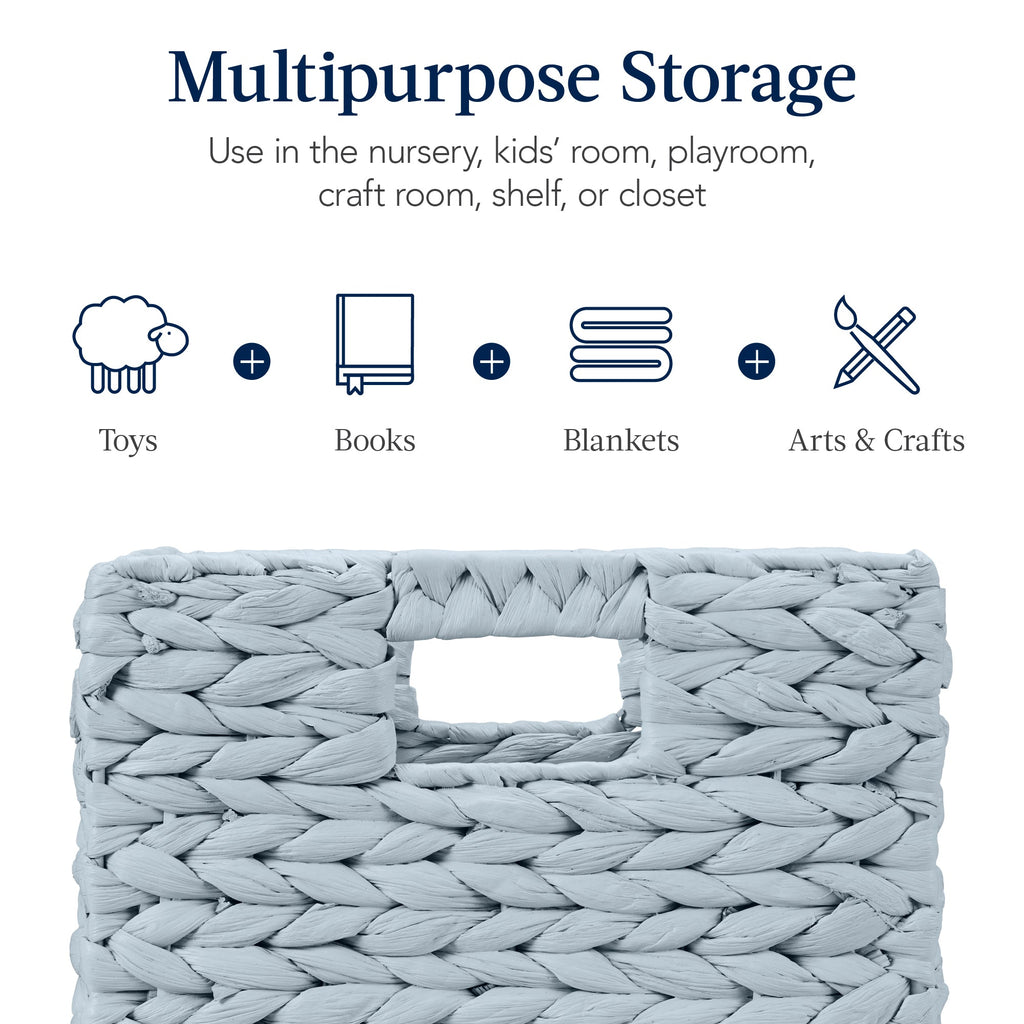 Set of 5 Collapsible Hyacinth Storage Baskets w/ Inserts - 10.5x10.5in