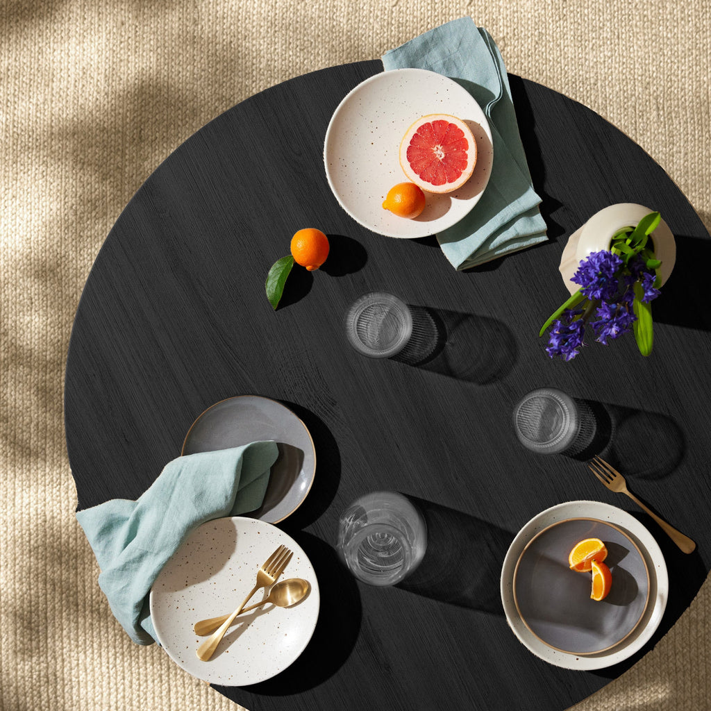 Round Mid-Century Modern 35.5in Dining Table, Dinette for Home or Kitchen w/Wood Finish Steel Legs