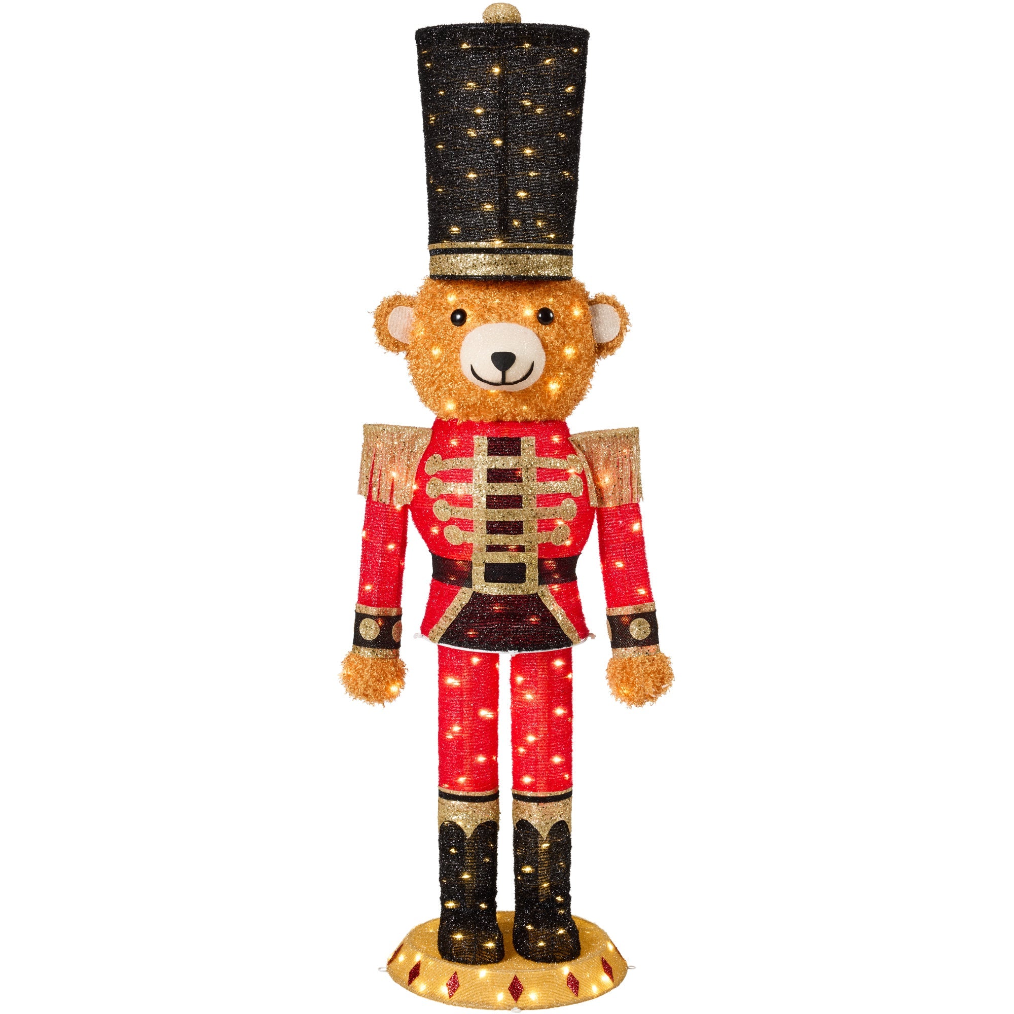 Pop Up Christmas Bear Nutcracker w/150 LED Lights for Outdoor, Indoor, 5ft