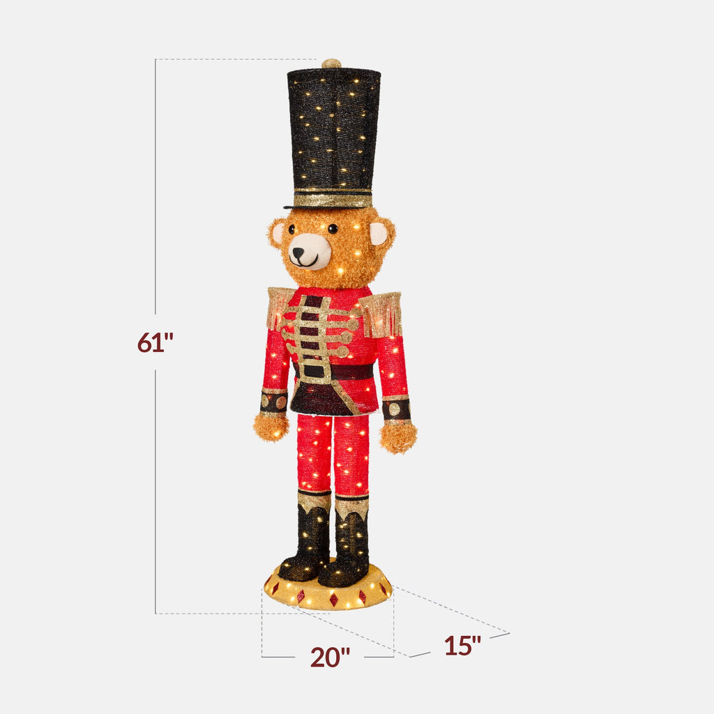 Pop Up Christmas Bear Nutcracker w/150 LED Lights for Outdoor, Indoor, 5ft