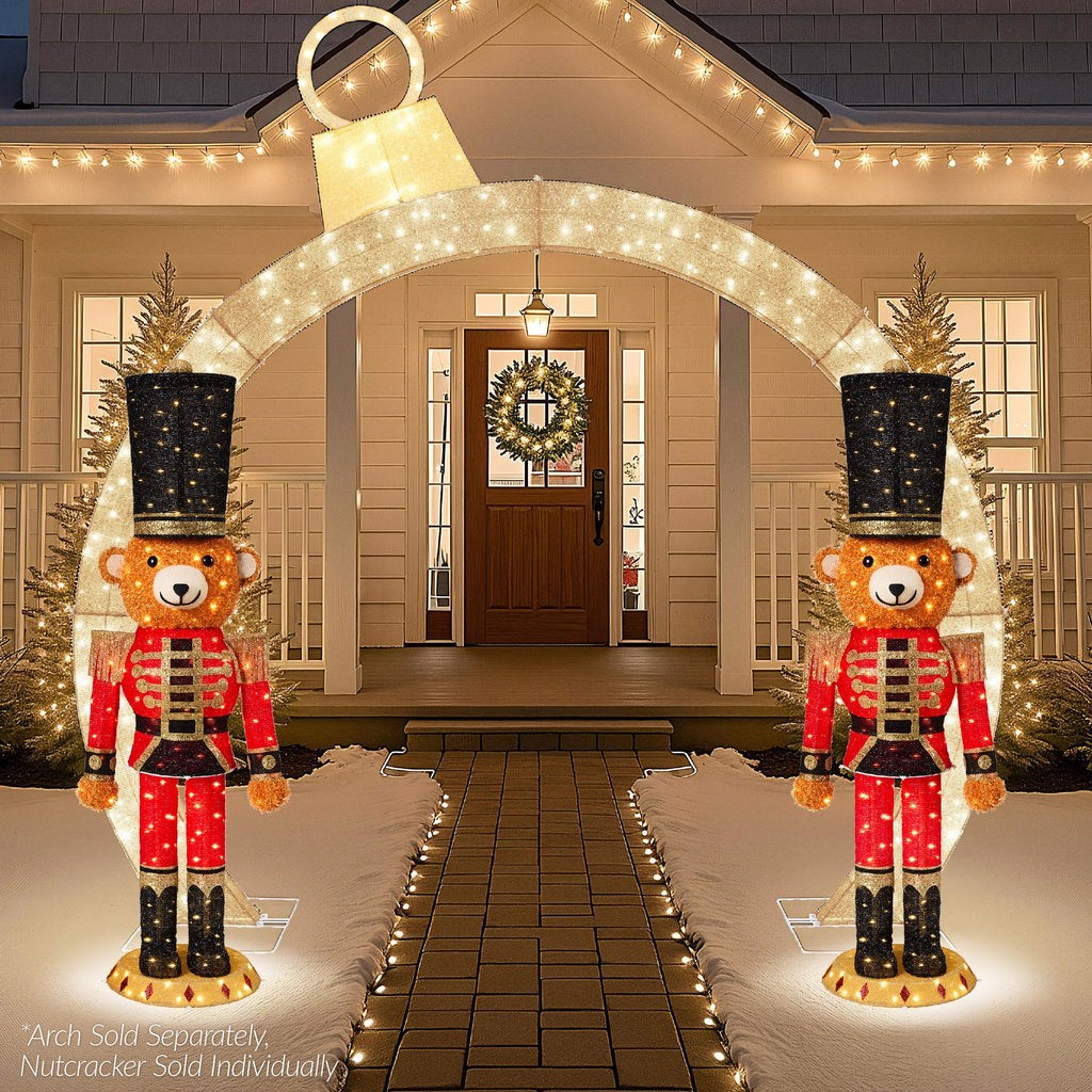 Pop Up Christmas Bear Nutcracker w/150 LED Lights for Outdoor, Indoor, 5ft