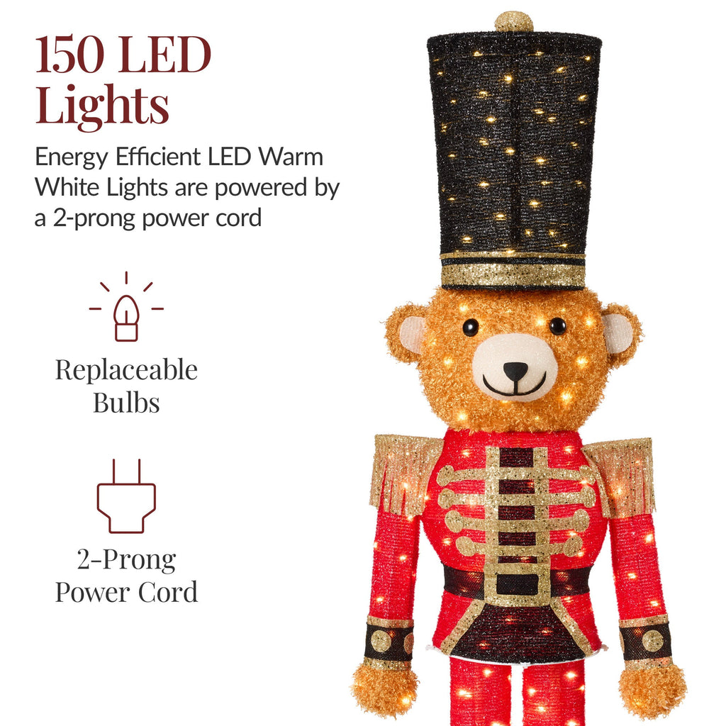 Pop Up Christmas Bear Nutcracker w/150 LED Lights for Outdoor, Indoor, 5ft