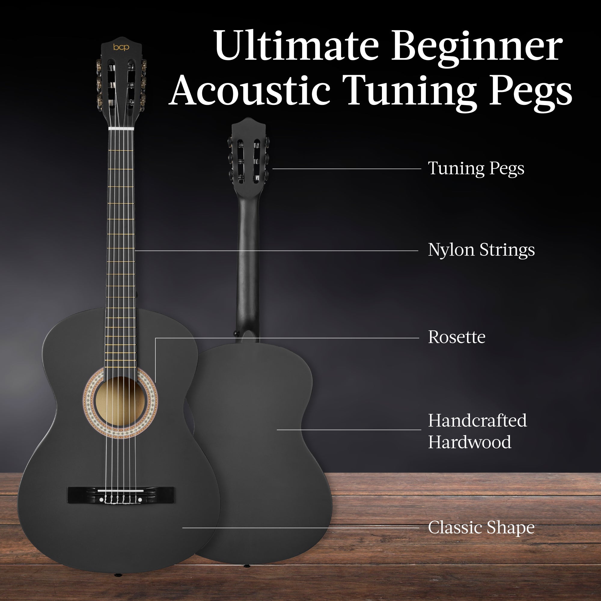 Beginner Acoustic Guitar Set w/ Case, Strap, Extra Strings - 38in