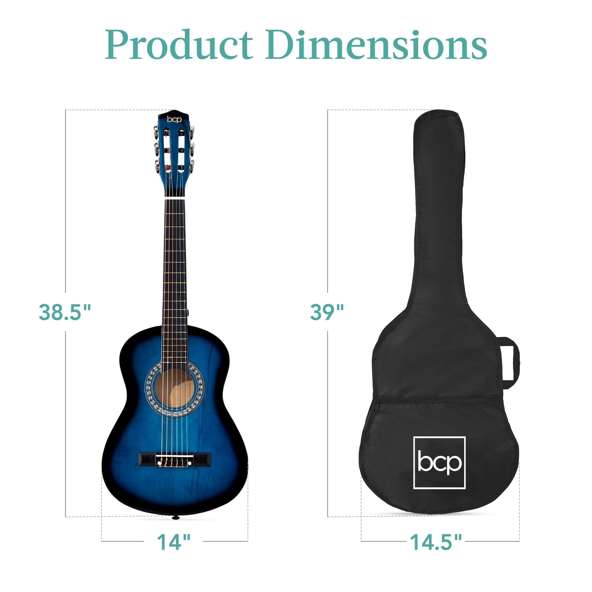 Beginner Acoustic Guitar Set w/ Case, Strap, Extra Strings - 38in