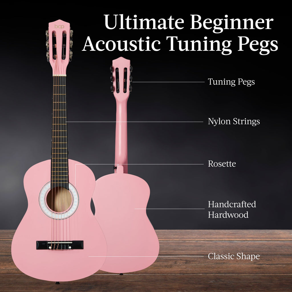 Beginner Acoustic Guitar Set w/ Case, Strap, Extra Strings - 38in