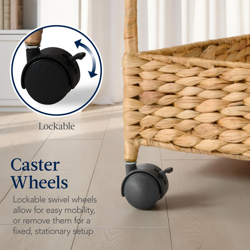 3-Tier Water Hyacinth Rolling Utility Cart w/ Weaved Baskets  Natural