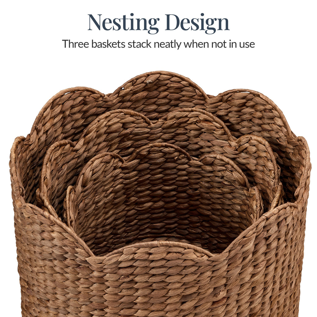 Scalloped 3PC Water Hyacinth Nesting Baskets