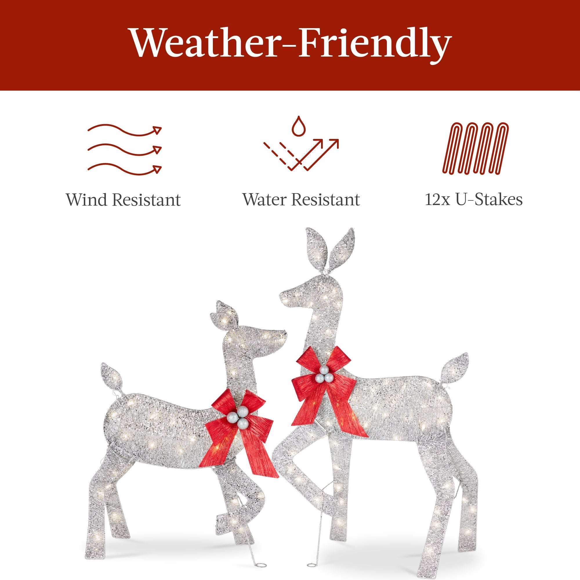 3-Piece Lighted Christmas Deer Set Outdoor Decor with 175 LED Lights