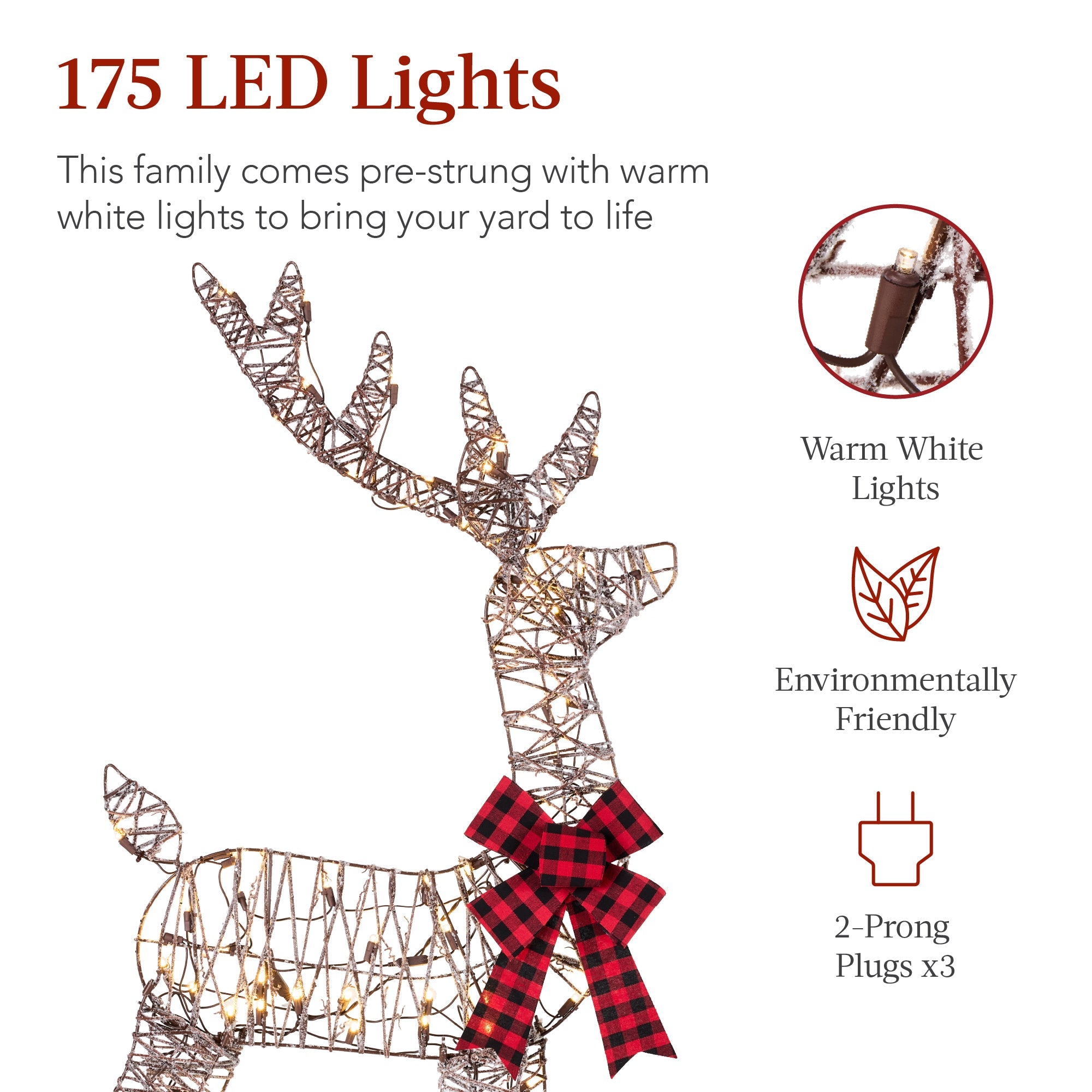 3-Piece Lighted Christmas Deer Set Outdoor Decor with 175 LED Lights