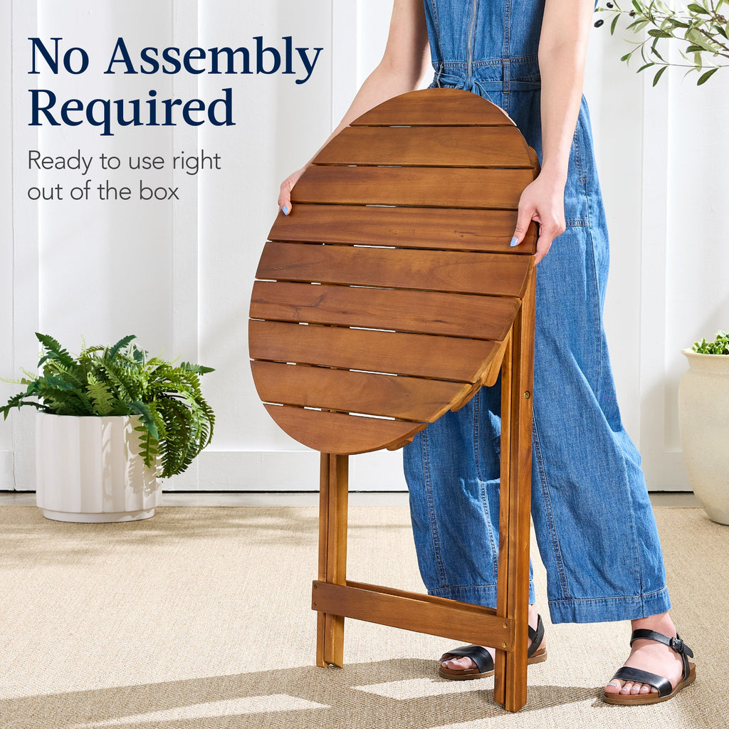 3-Piece Acacia Wood Bistro Set w/ Folding Table, 2 Chairs