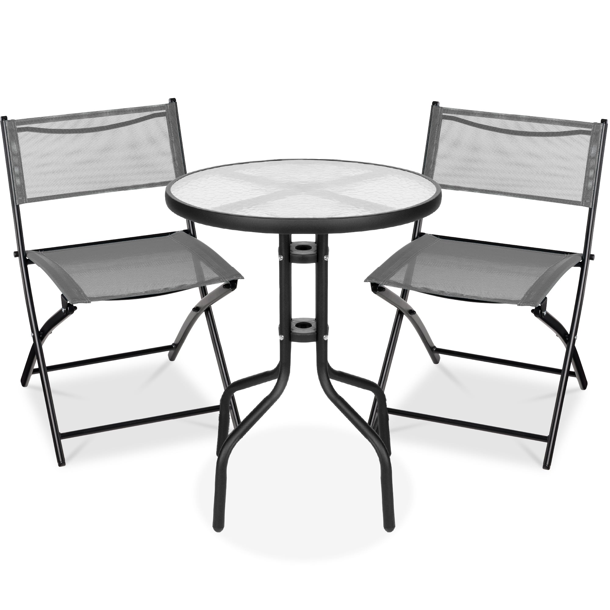 3-Piece Bistro Set w/ Glass Table, 2 Foldable Chairs