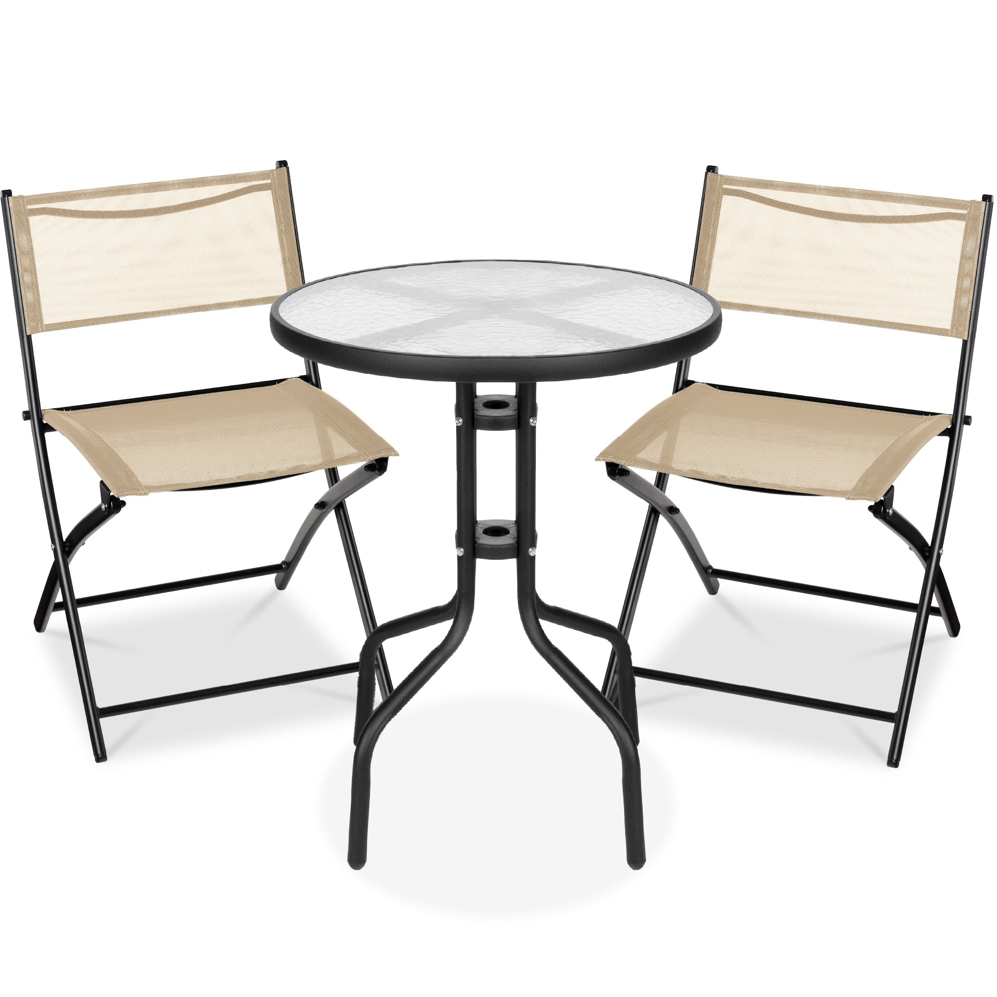 3-Piece Bistro Set w/ Glass Table, 2 Foldable Chairs