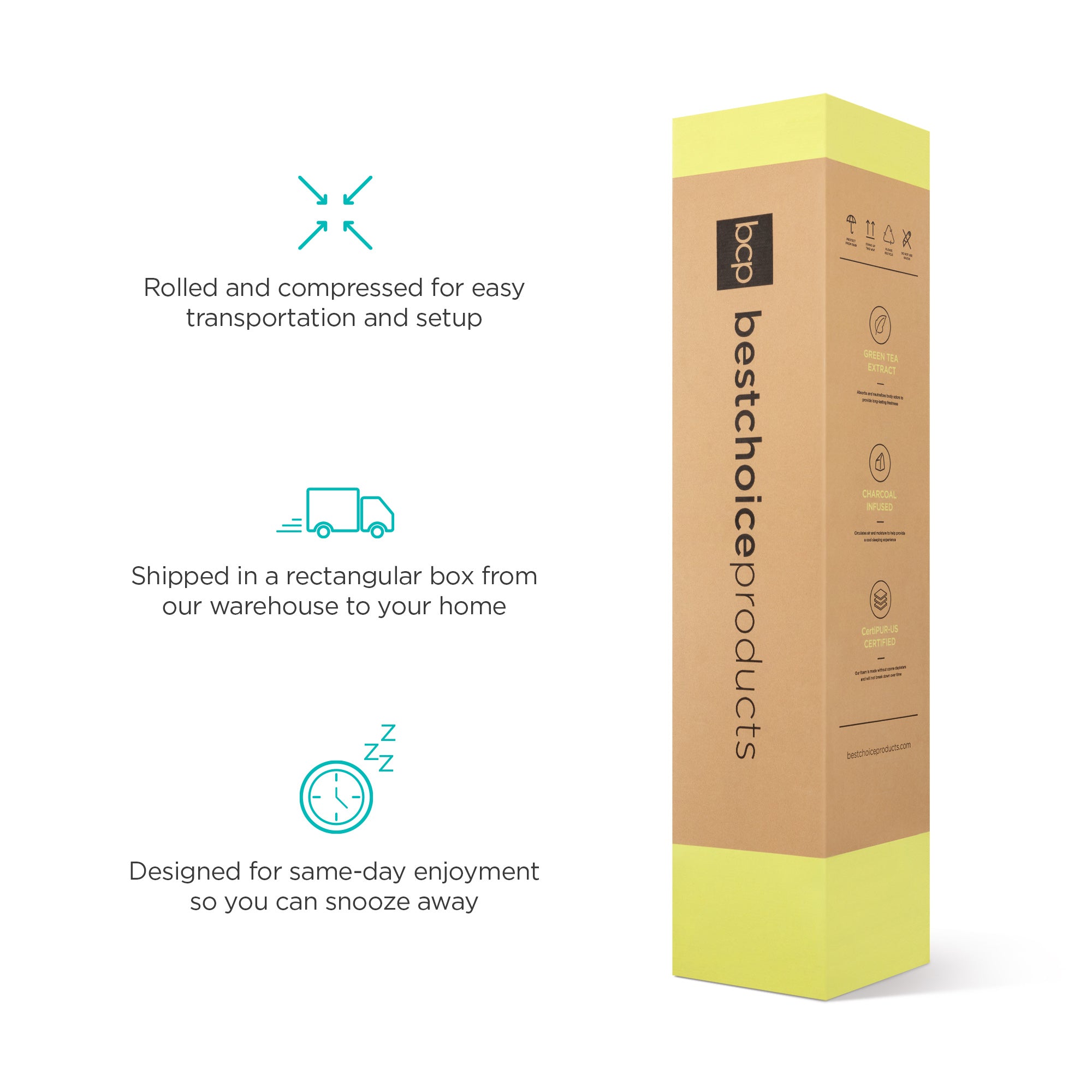 12in Medium-Plush Green Tea & Charcoal Gel Memory Foam Mattress