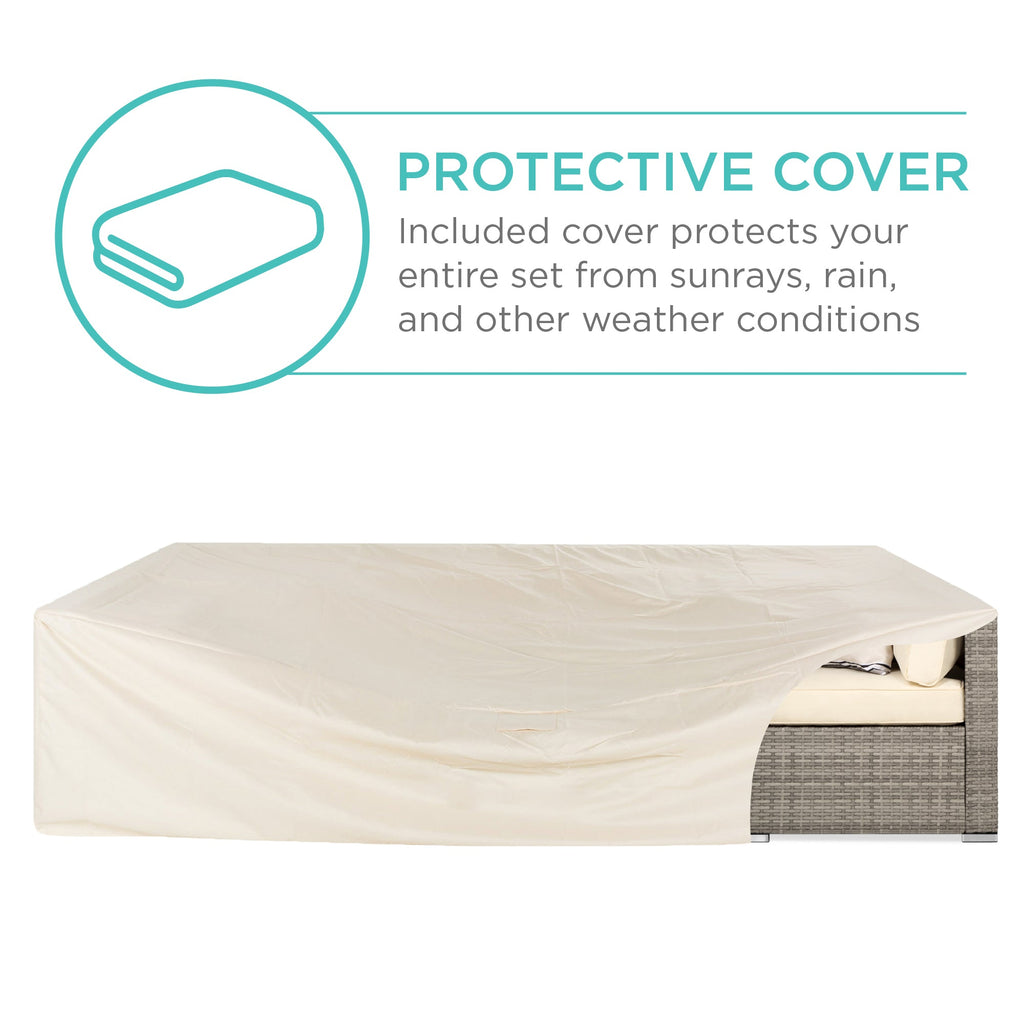 7-Piece Modular Wicker Sectional Conversation Set w/ 2 Pillows, Cover