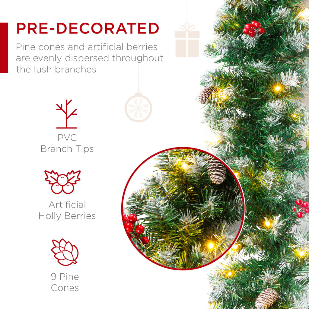 9Ft Pre-Lit Christmas Garland W/ 2-In-1 Led Lights