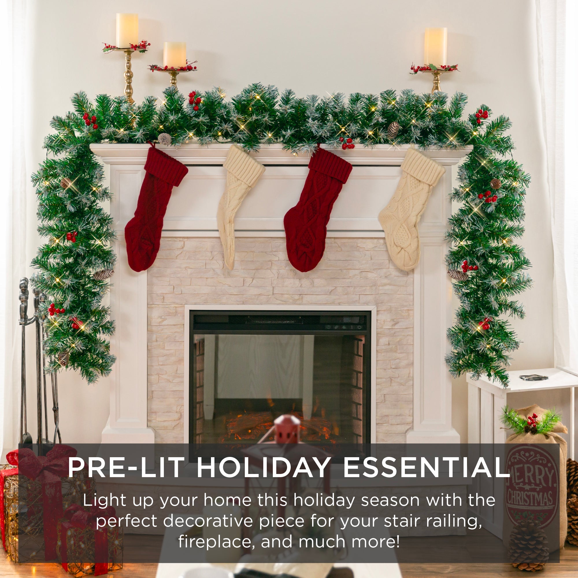 9Ft Pre-Lit Christmas Garland W/ 2-In-1 Led Lights