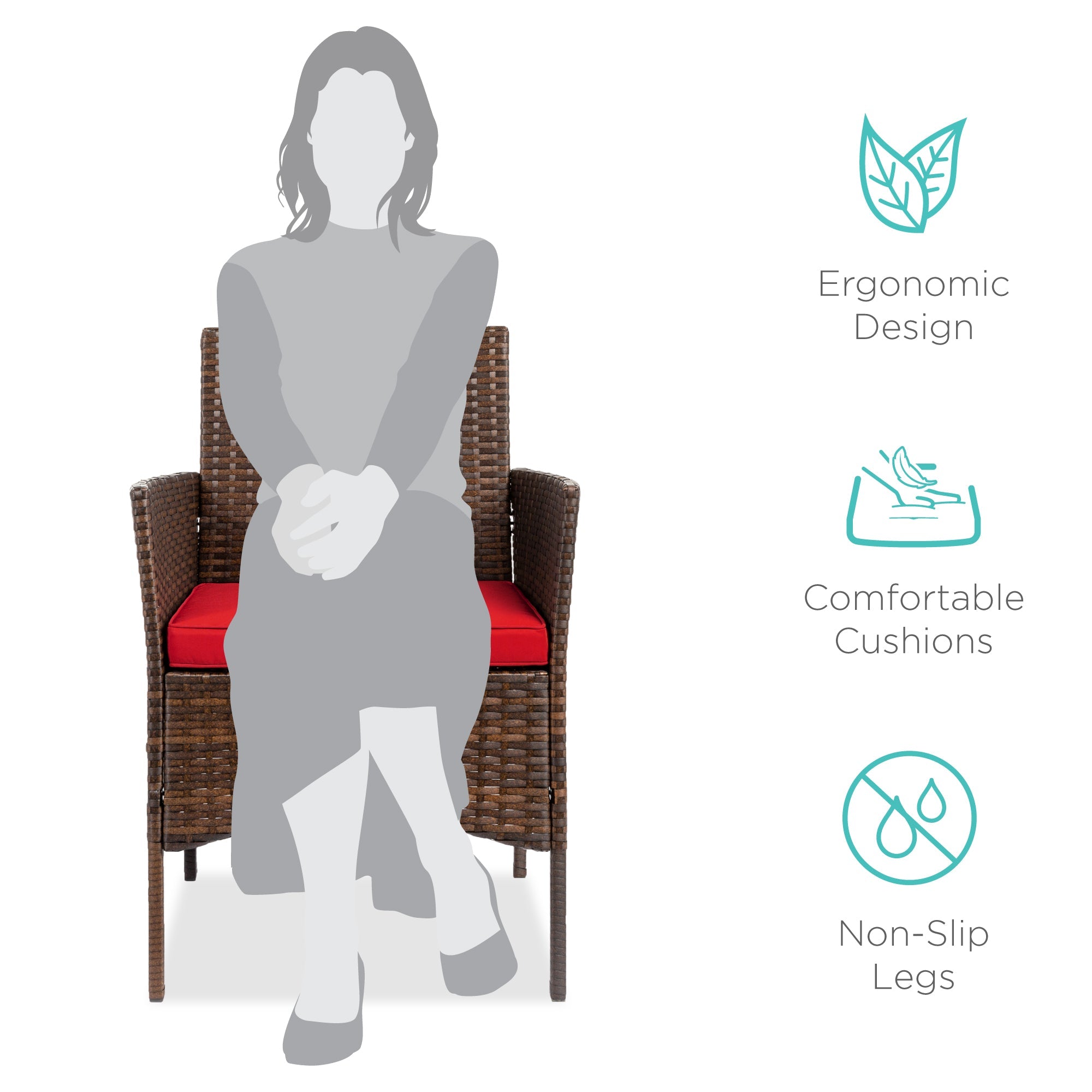 3-Piece Outdoor Patio Wicker Bistro Set w/ Side Storage Table