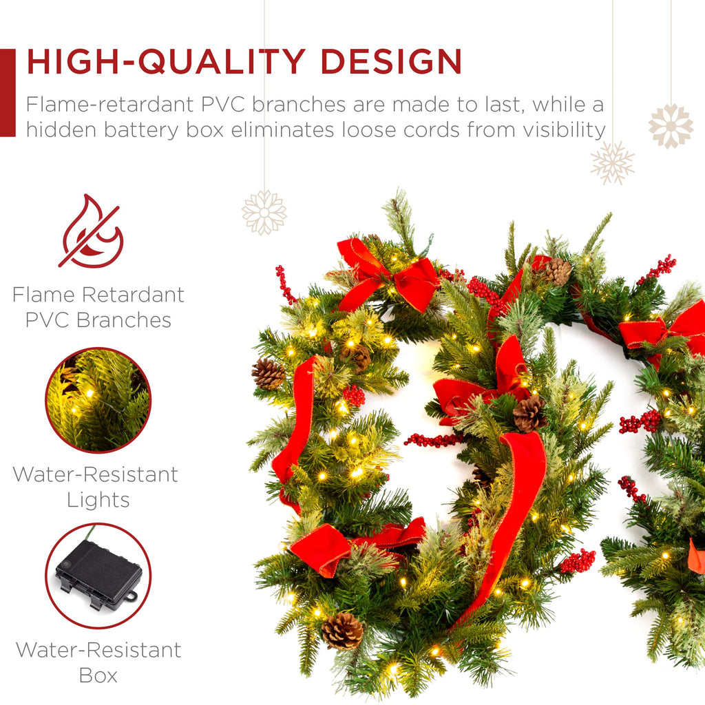 9Ft Pre-Lit Christmas Garland W/ 2-In-1 Led Lights