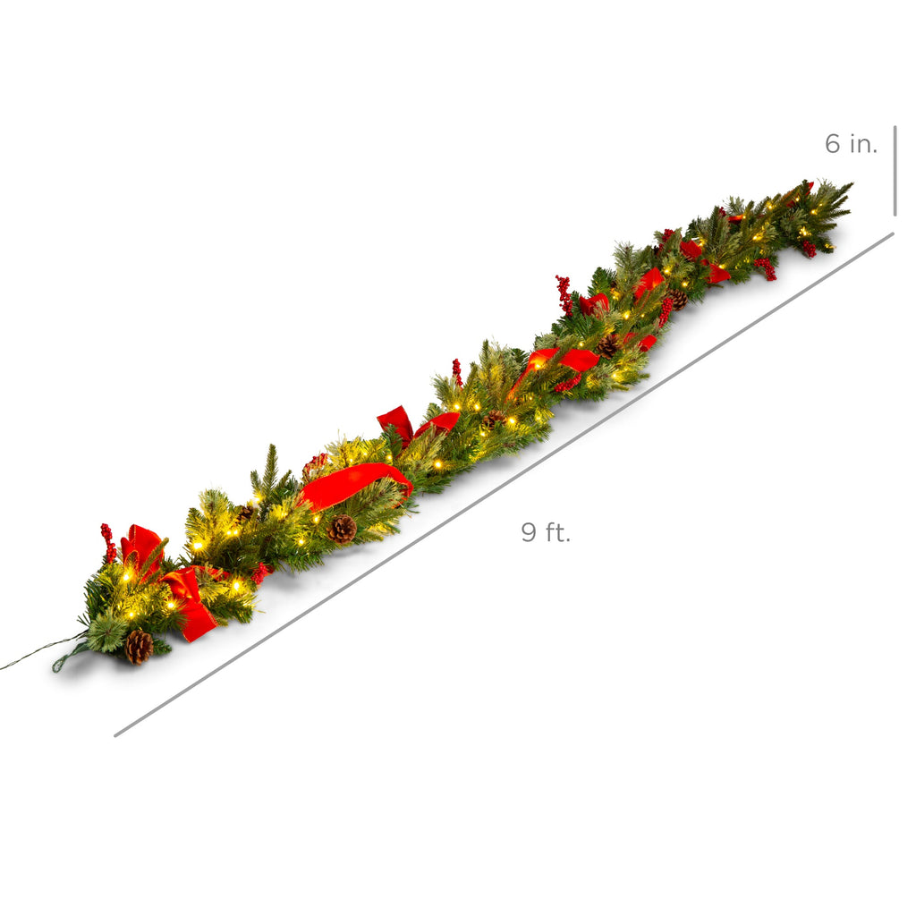 9Ft Pre-Lit Christmas Garland W/ 2-In-1 Led Lights