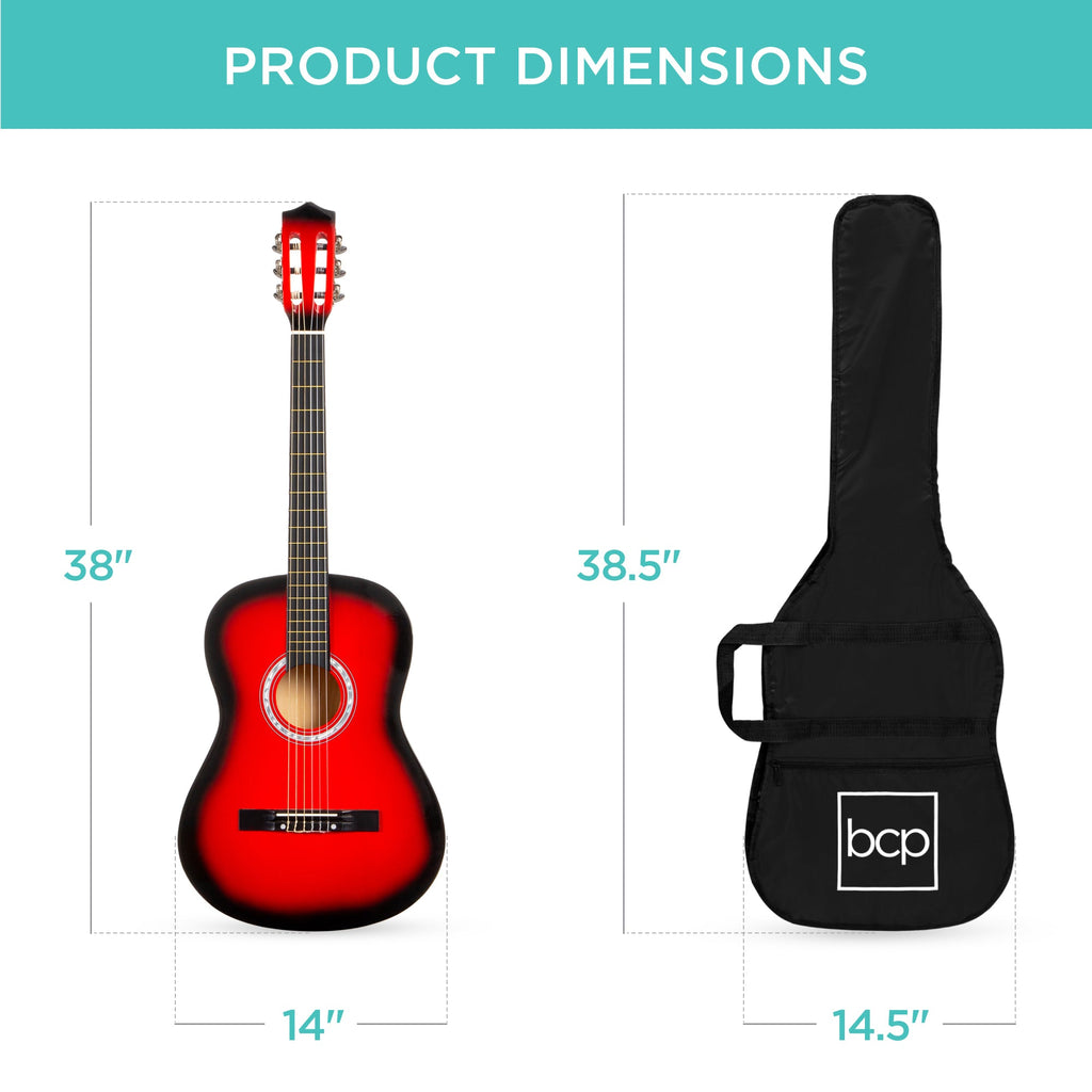 Beginner Acoustic Guitar Set w/ Case, Strap, Extra Strings - 38in