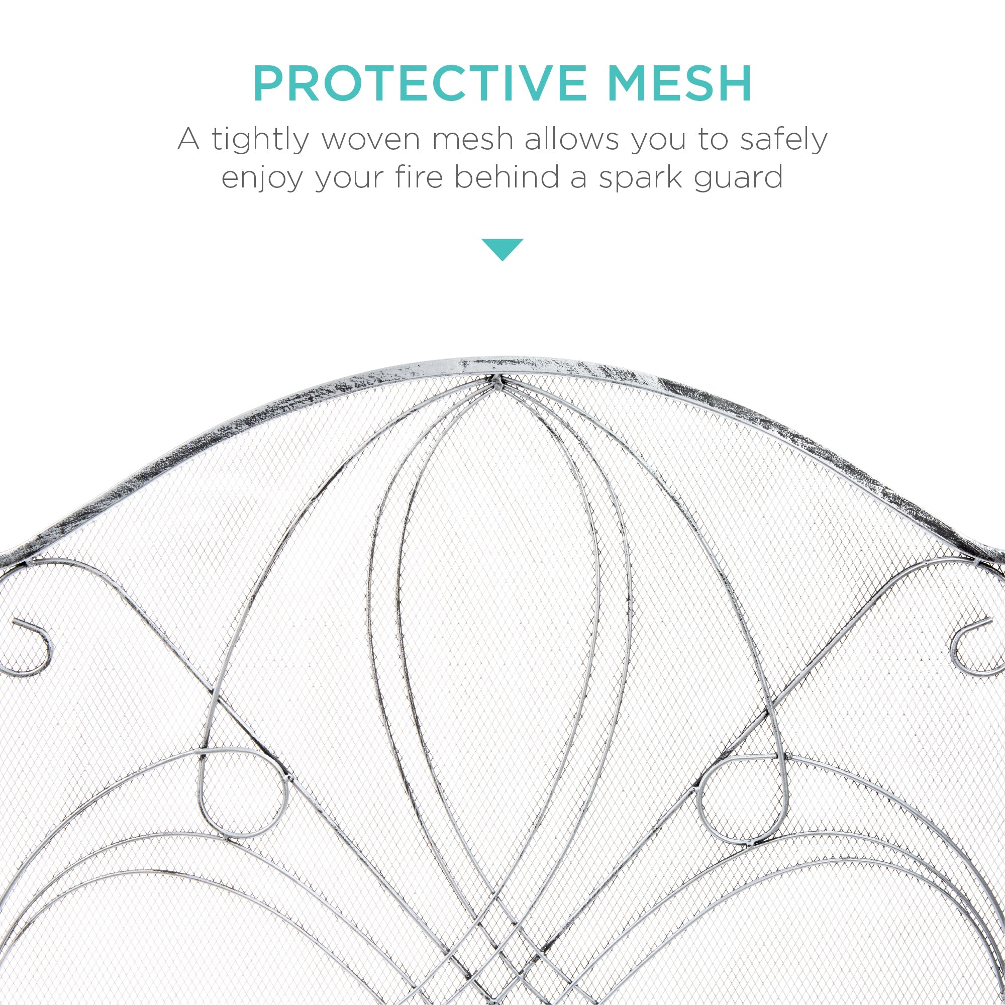 3-Panel Wrought Iron Metal Fireplace Screen Cover w/ Scroll Design - 55x33in