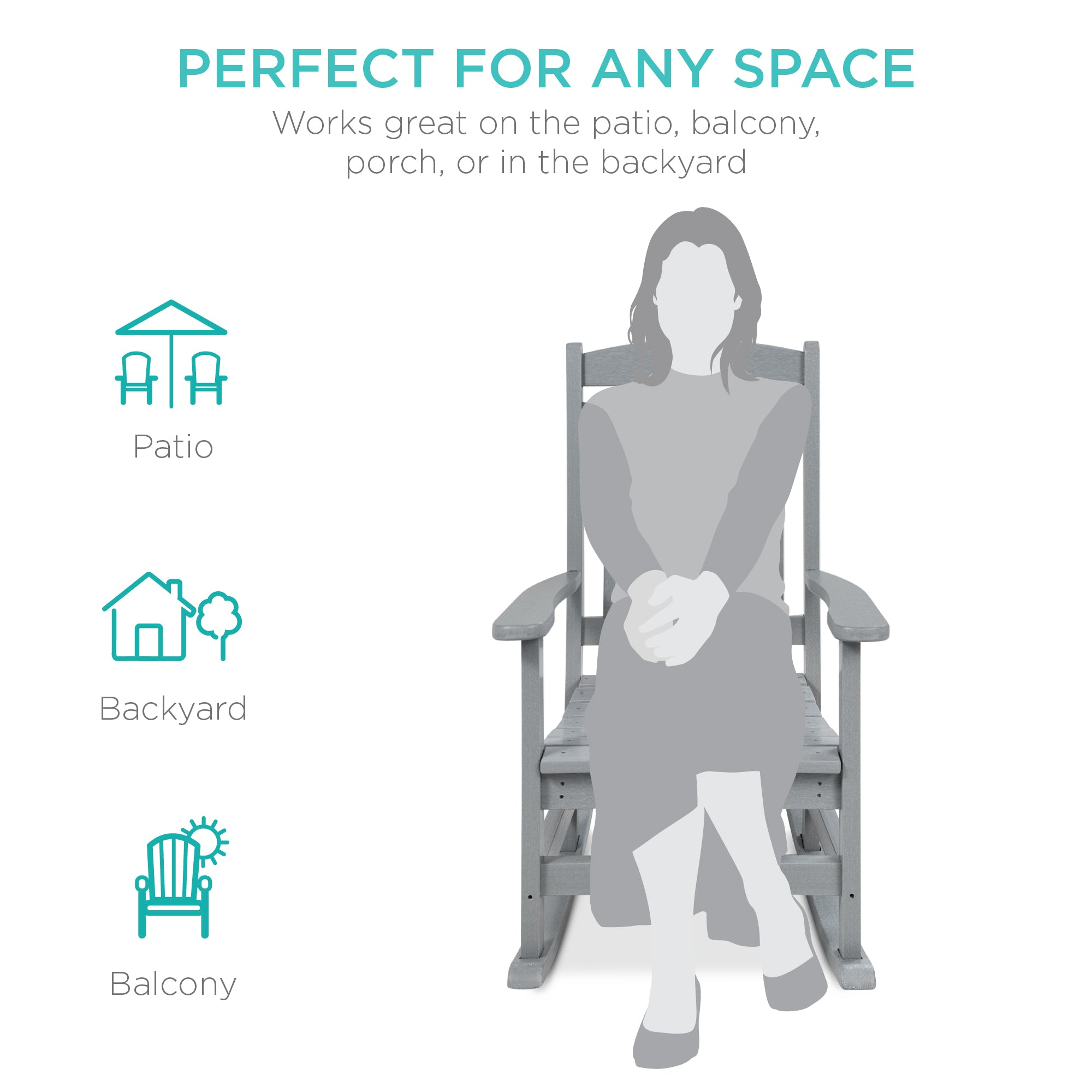 All-Weather Indoor Outdoor Porch Rocking Chair w/ 300lb Weight Capacity