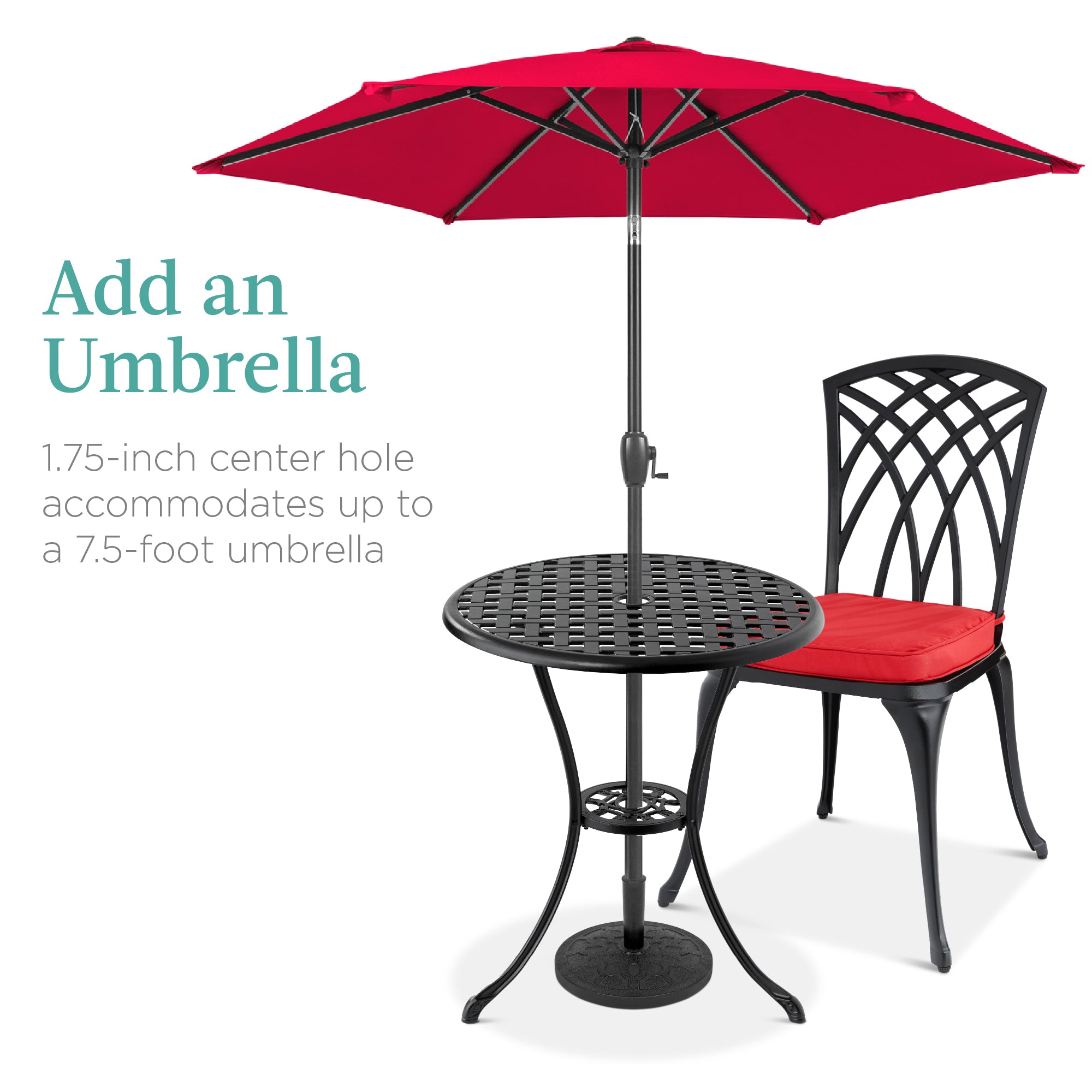 3-Piece Patio Bistro Set w/ Umbrella Hole, 2 Chairs, Polyester Cushions