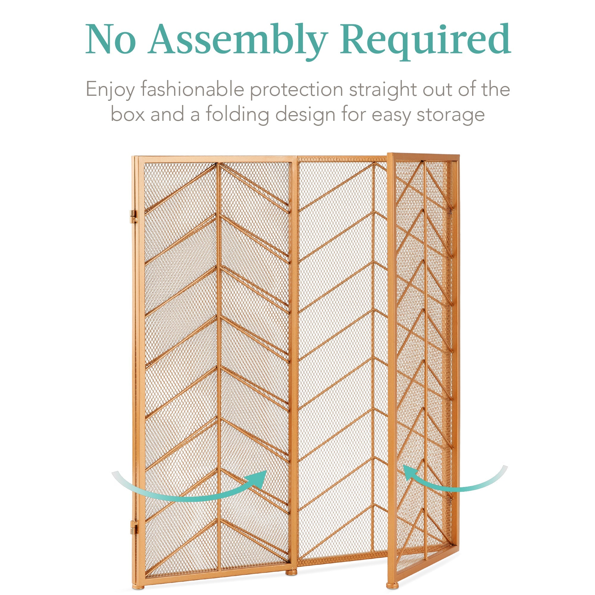 3-Panel Iron Chevron Fireplace Screen w/ Handles - 52x31in