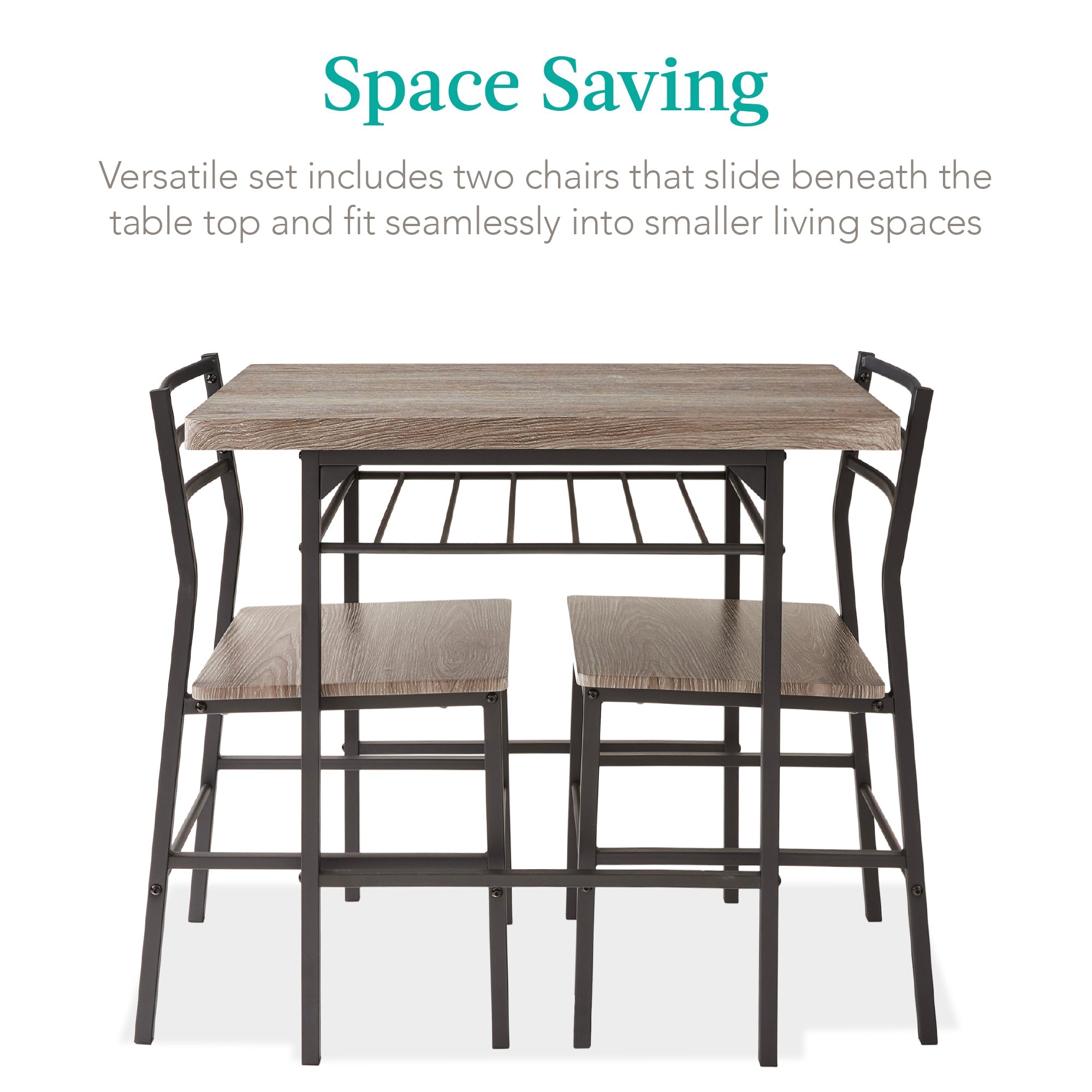 3-Piece Modern Square Dining Set w/ Storage Rack