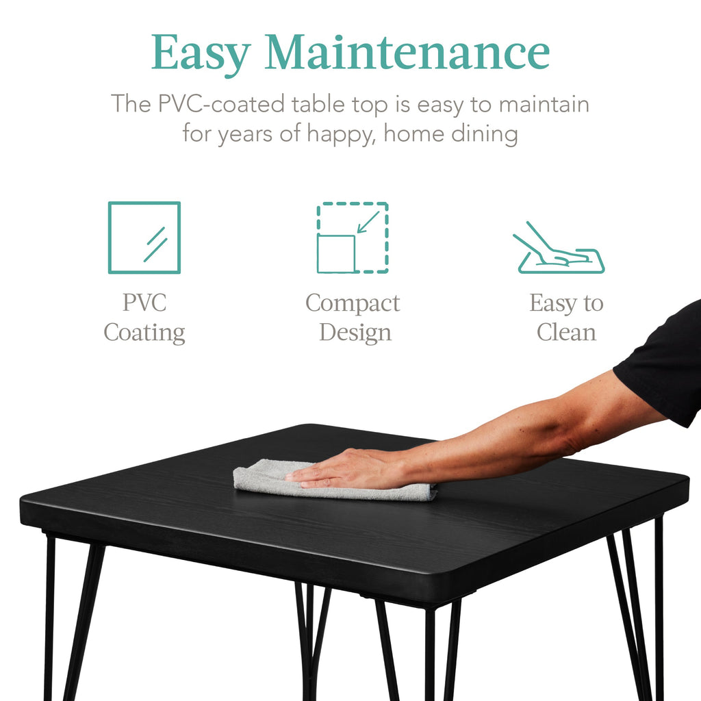 3-Piece Metal Wood Square Dining Table Furniture Set w/ 2 Chairs