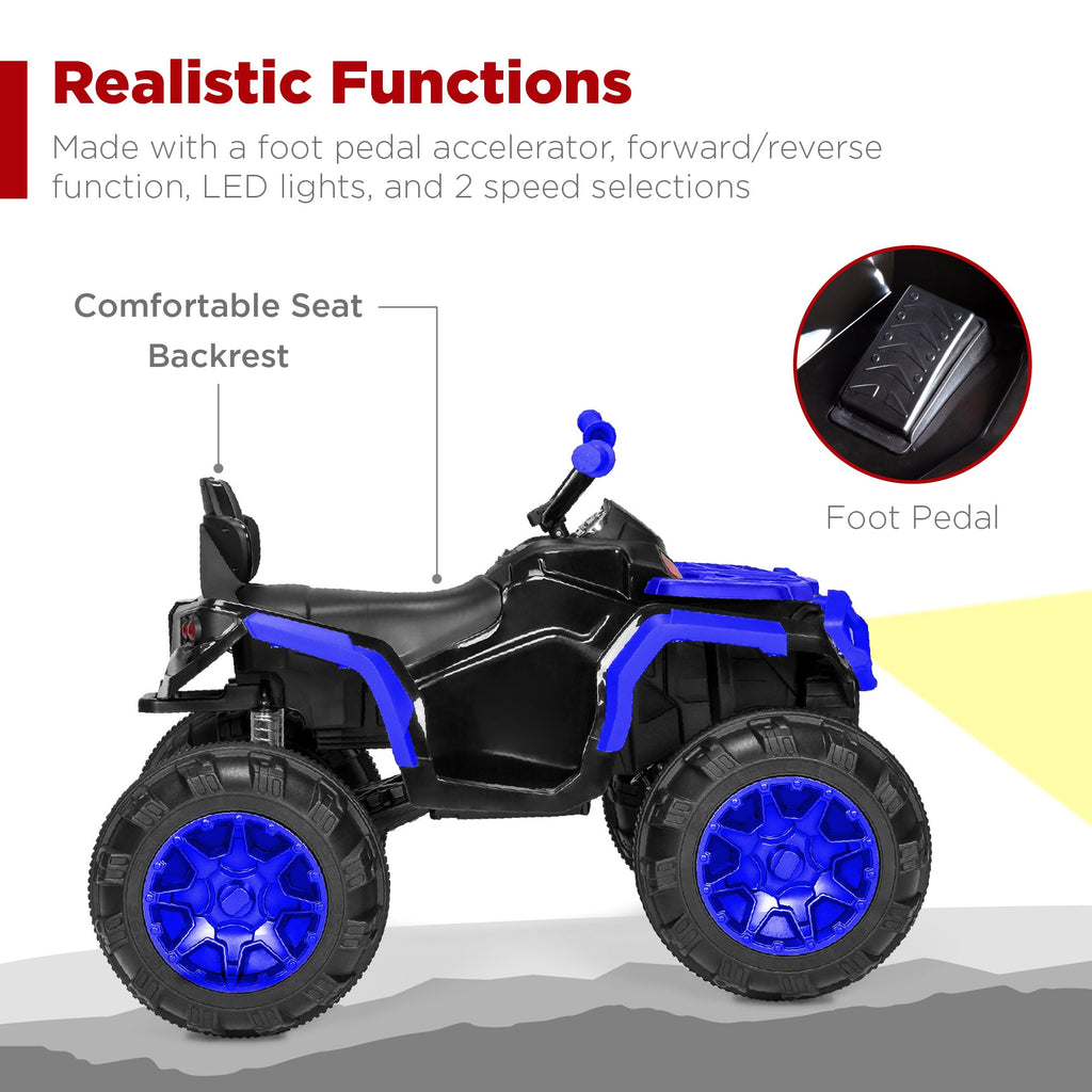 12V Kids Ride-On 4-Wheeler Quad ATV Car w/ 3.7mph Max, Bluetooth, Headlights