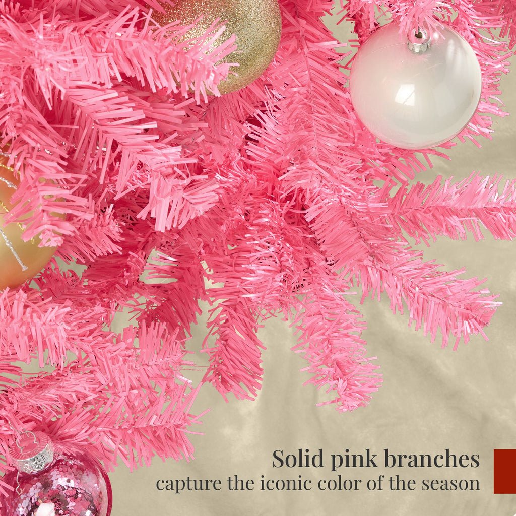 Artificial Pink Christmas Tree, Unlit Pine Design w/Easy Assembly