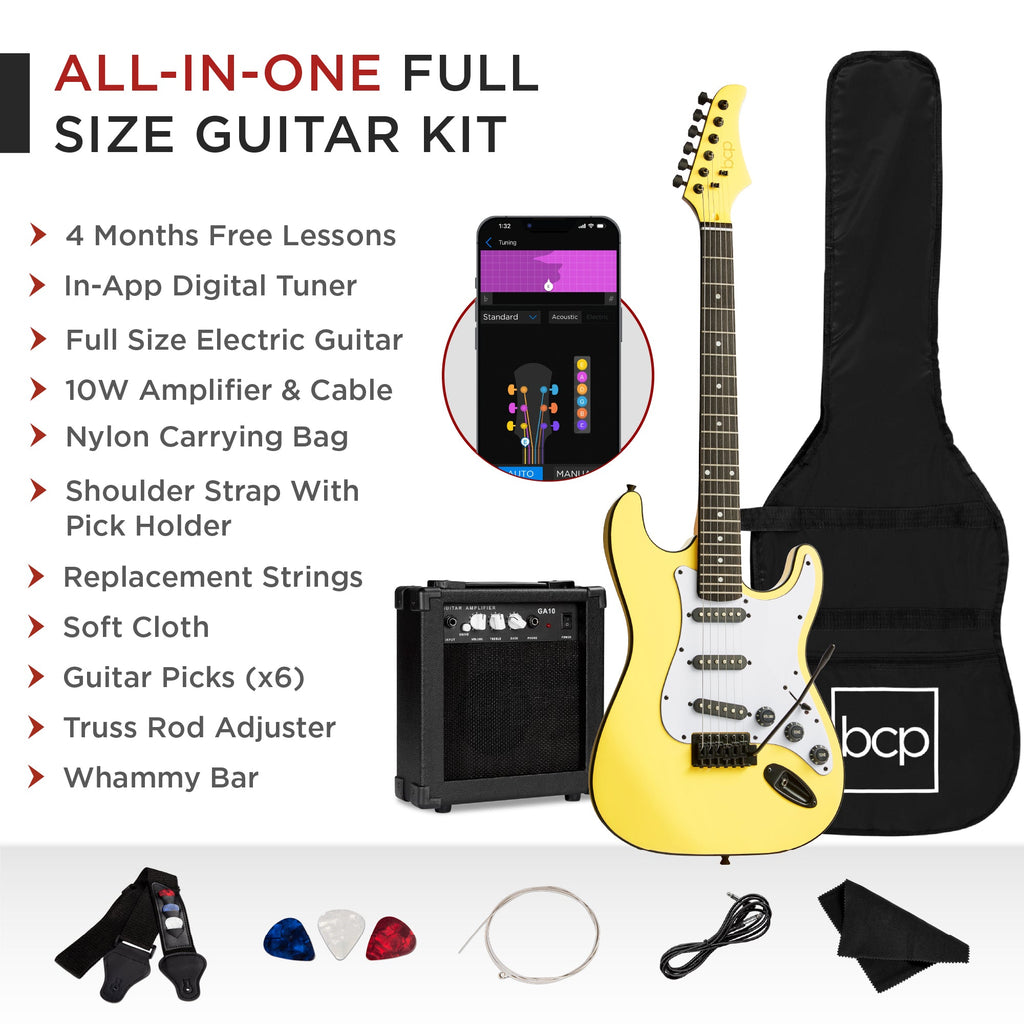 Beginner Electric Guitar Kit w/ Case, 10W Amp, Tremolo Bar - 39in