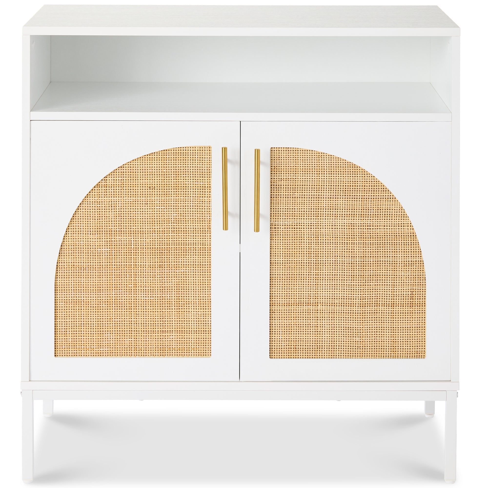 2-Door Rattan Cabinet, Buffet, w/ Cord Cutout & Storage Shelf, Natural