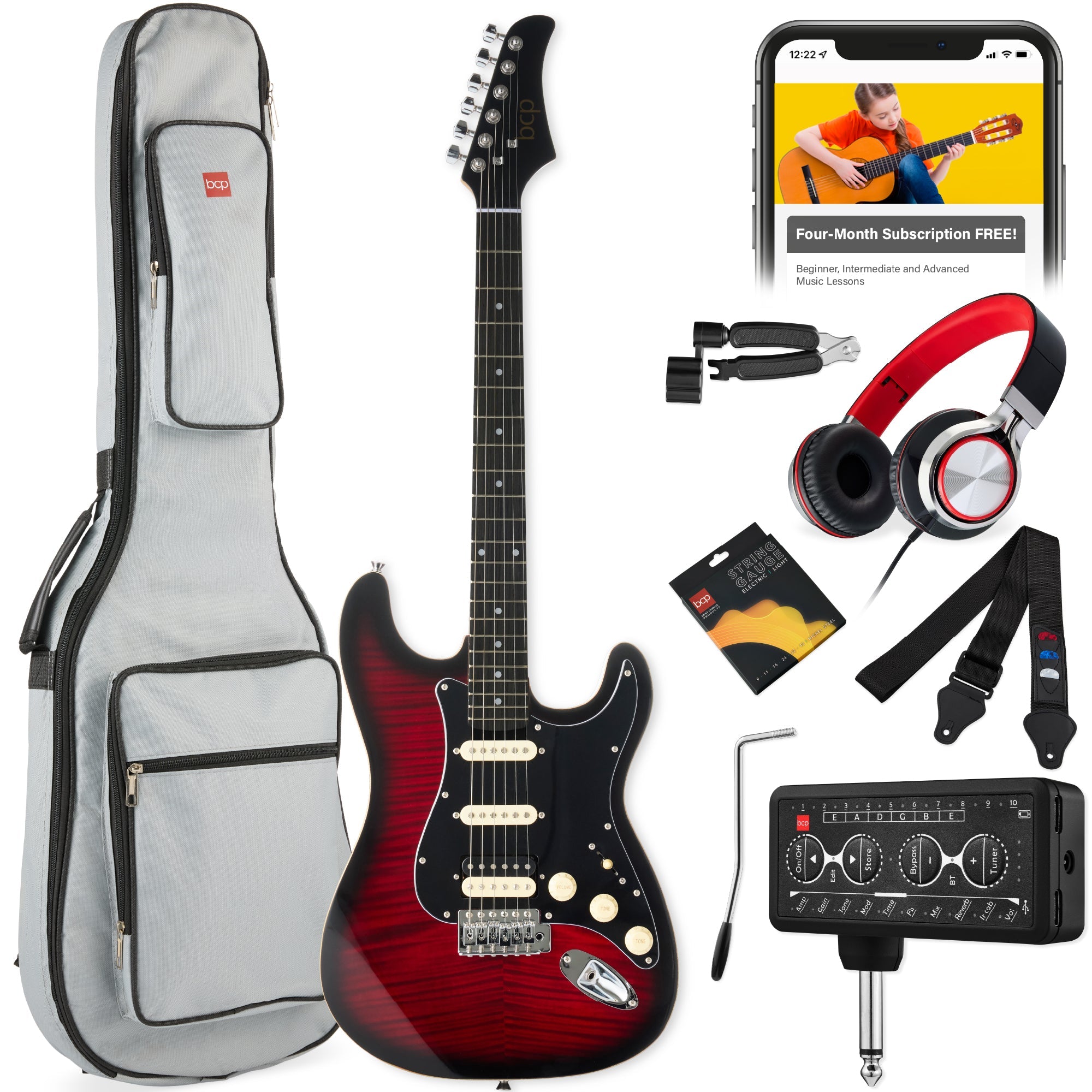 Beginner Electric Guitar Kit w/ Headphone Amp, Padded Gig Bag, Headphones