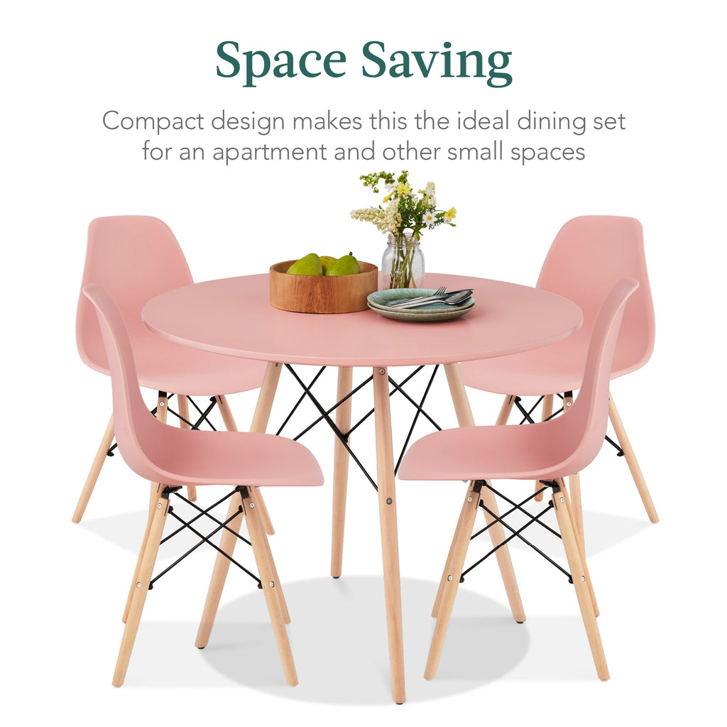 5-Piece Mid-Century Modern Dining Set w/ 4 Chairs, Wooden Legs, Metal Frame