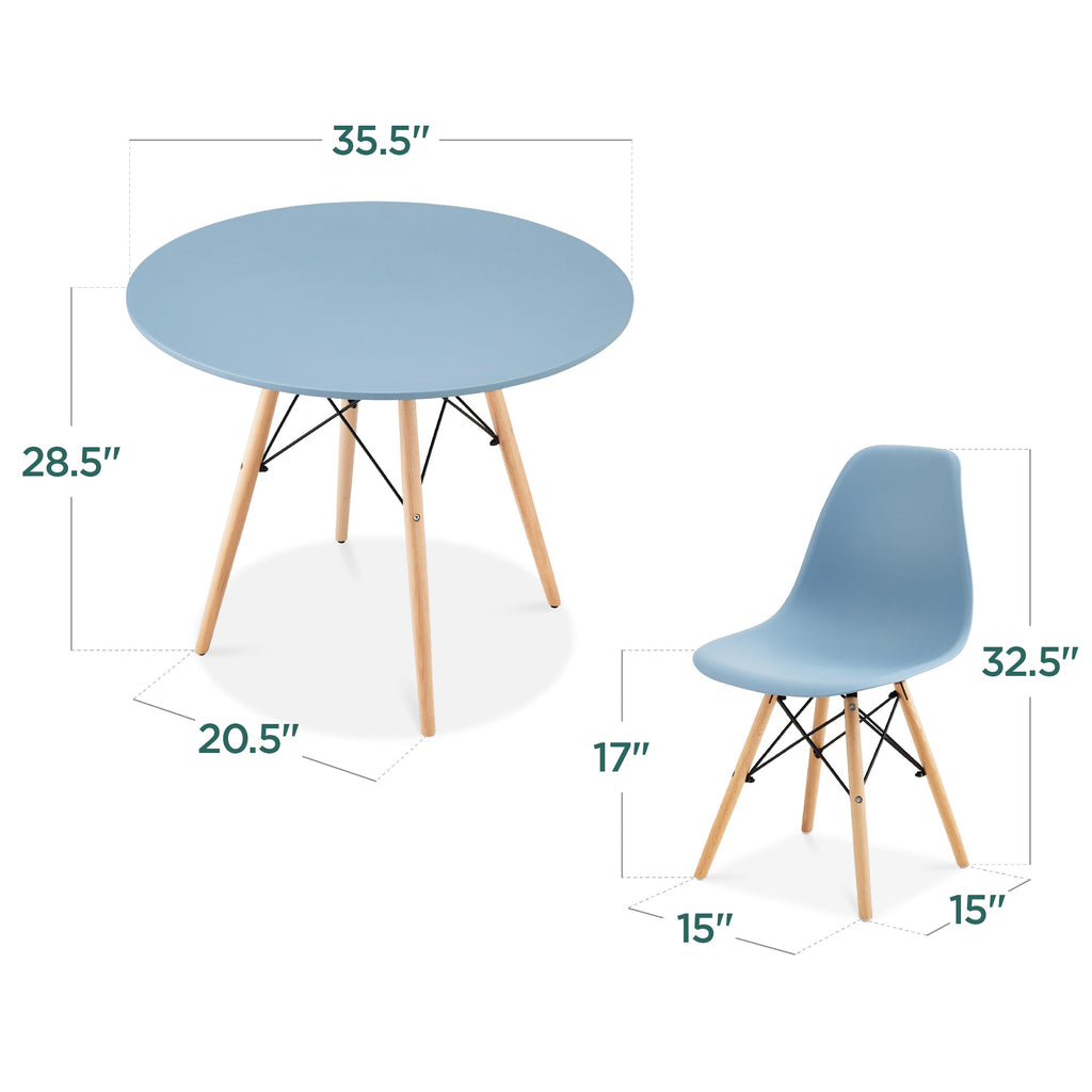 5-Piece Mid-Century Modern Dining Set w/ 4 Chairs, Wooden Legs, Metal Frame