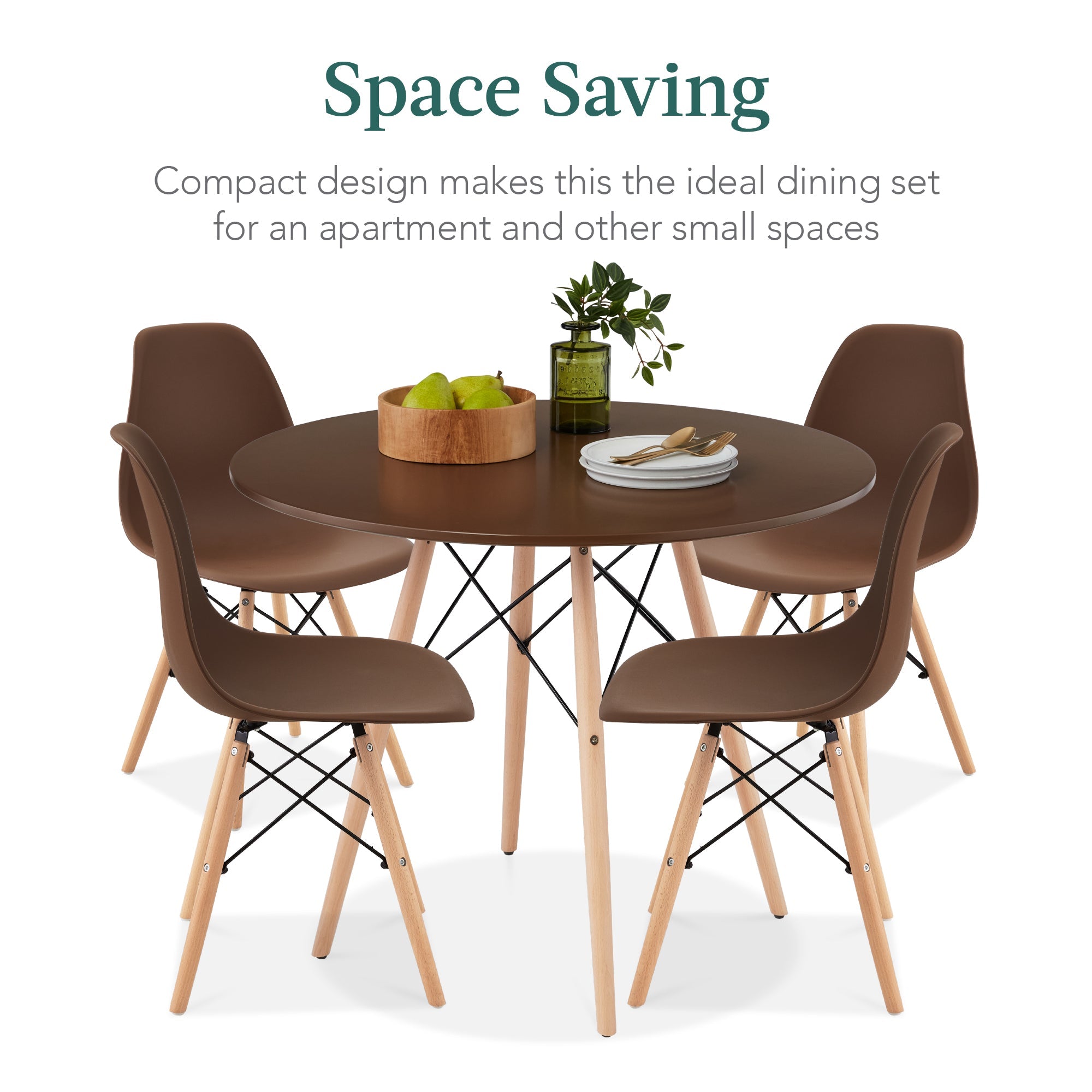 5-Piece Mid-Century Modern Dining Set w/ 4 Chairs, Wooden Legs, Metal Frame