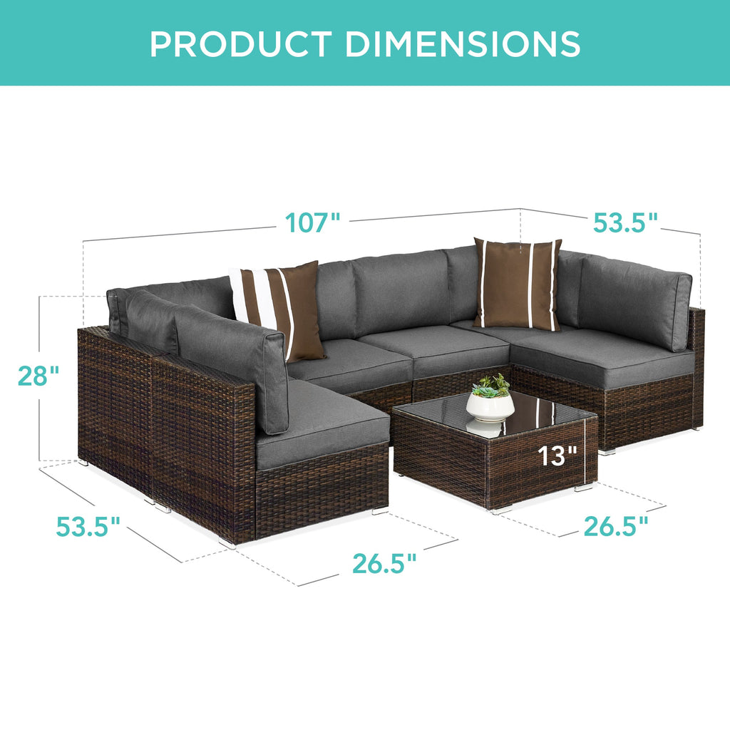 7-Piece Modular Wicker Sectional Conversation Set w/ 2 Pillows, Cover