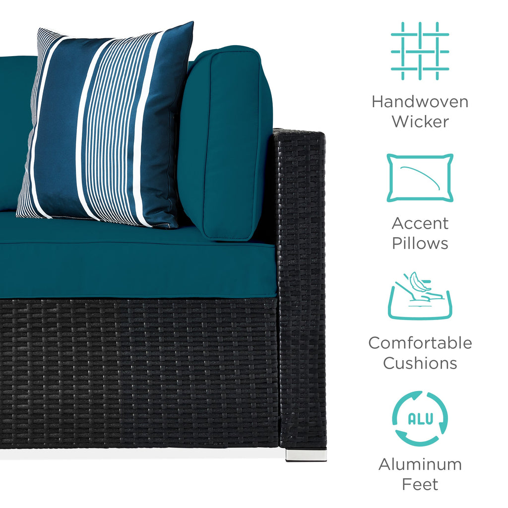 7-Piece Modular Wicker Sectional Conversation Set w/ 2 Pillows, Cover
