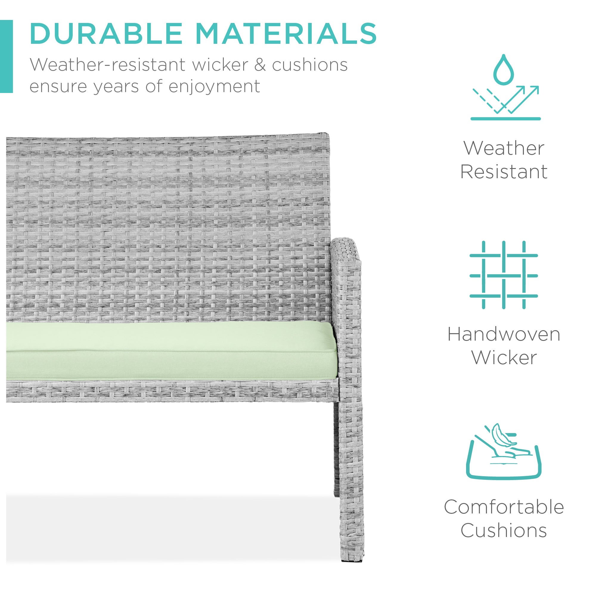 4-Piece Outdoor Wicker Conversation Patio Set w/ 4 Seats, Glass Table Top