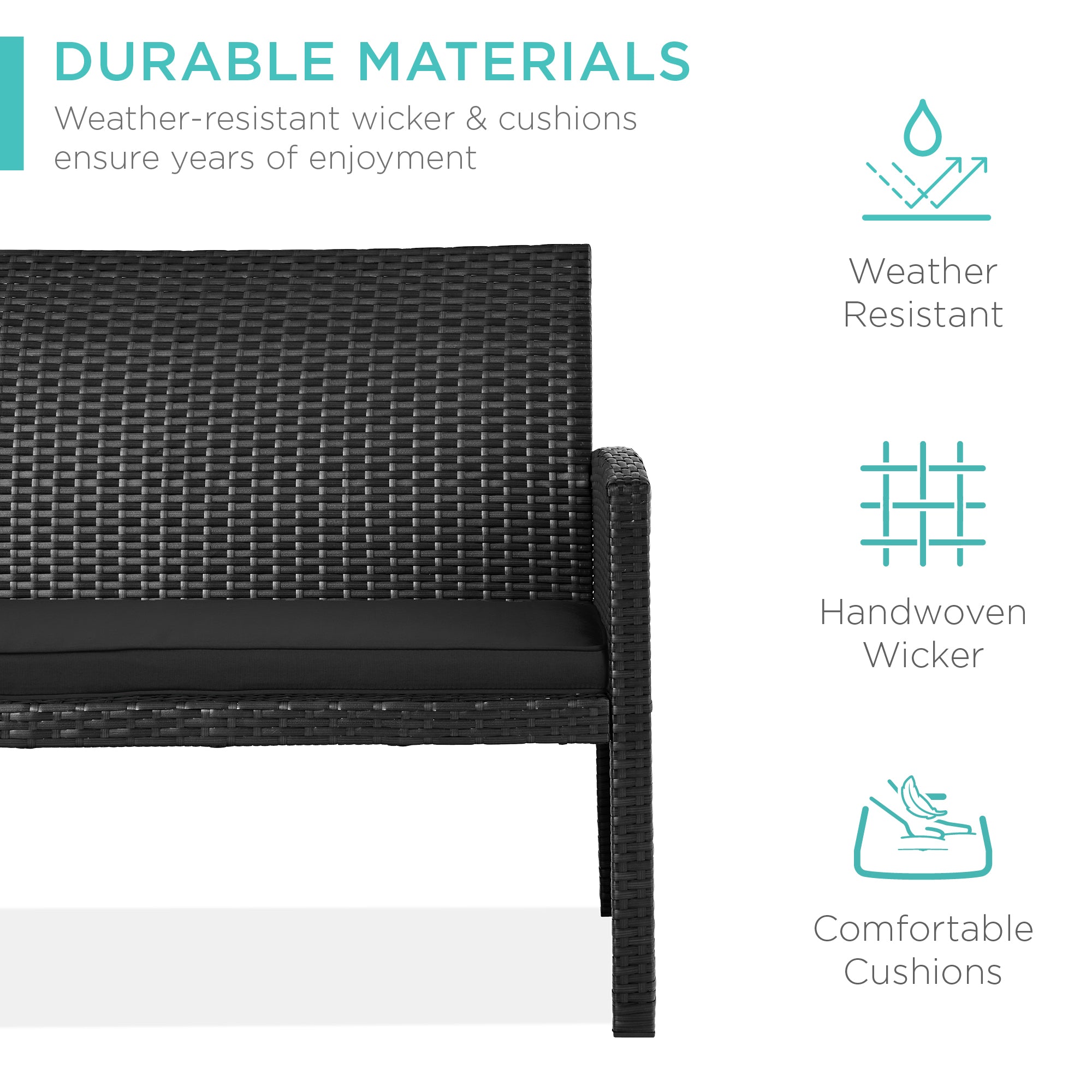 4-Piece Outdoor Wicker Conversation Patio Set w/ 4 Seats, Glass Table Top