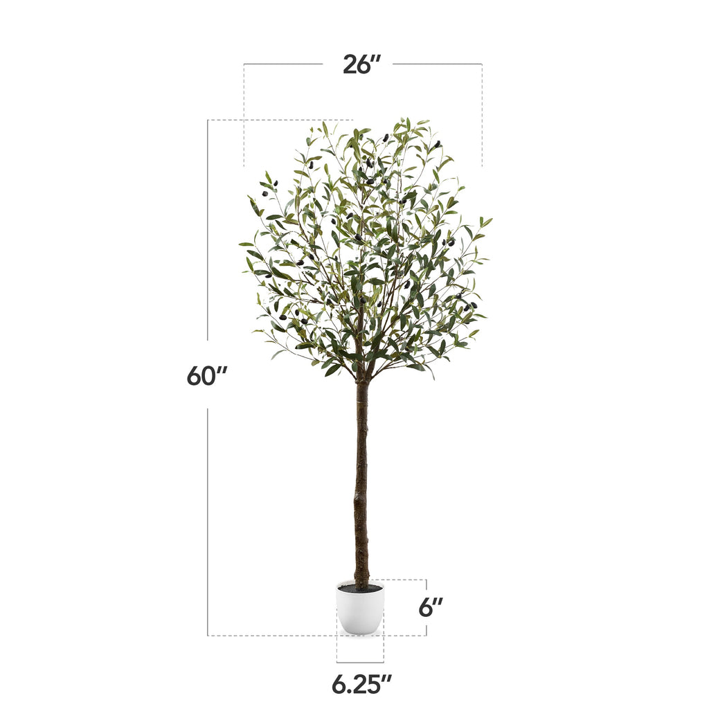 Artificial Olive Tree, Lifelike Faux Tree w/ White Pot, Decorative Olives